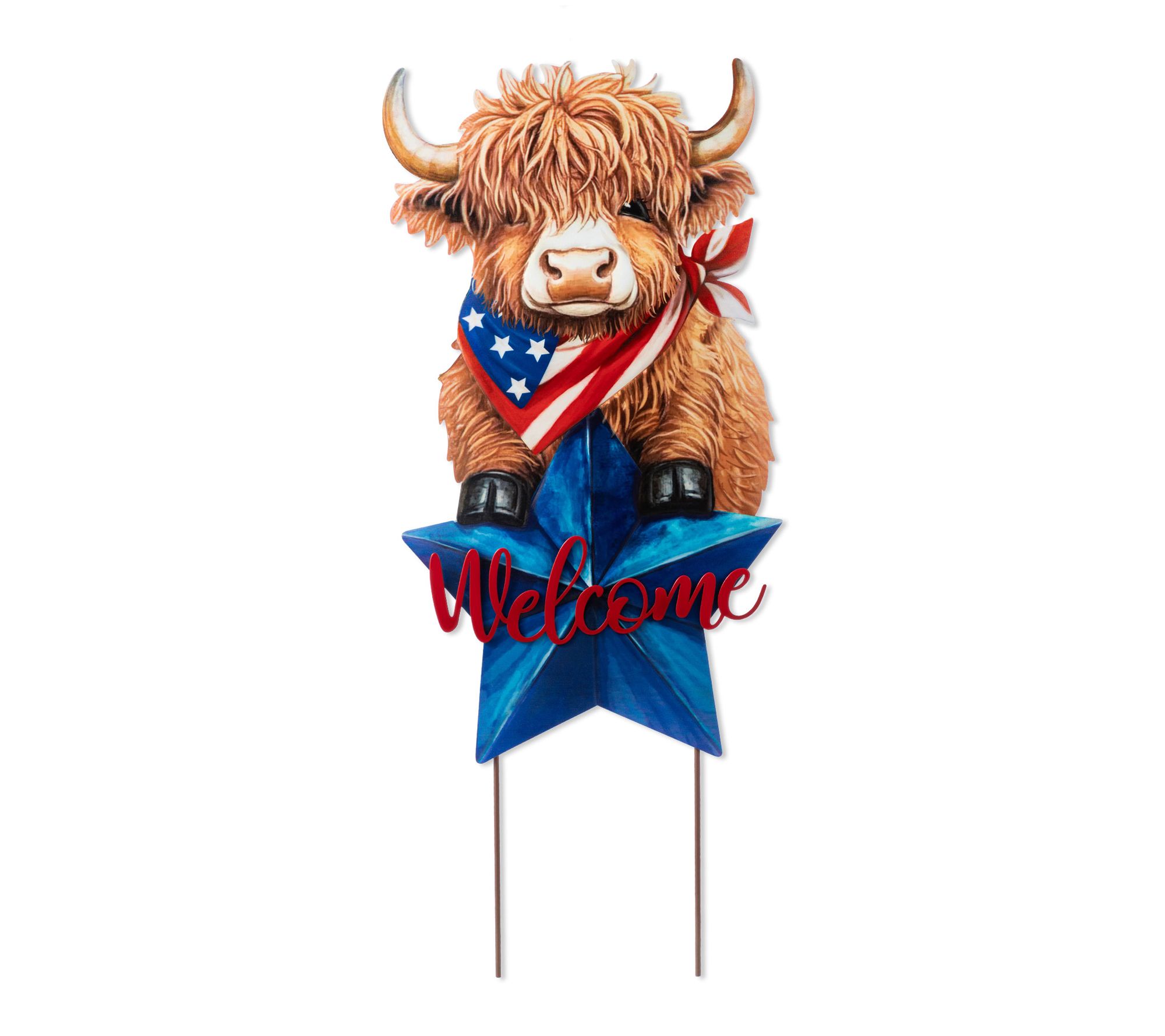 Glitzhome 30"H Patriotic Americana Highland CowGarden Stake
