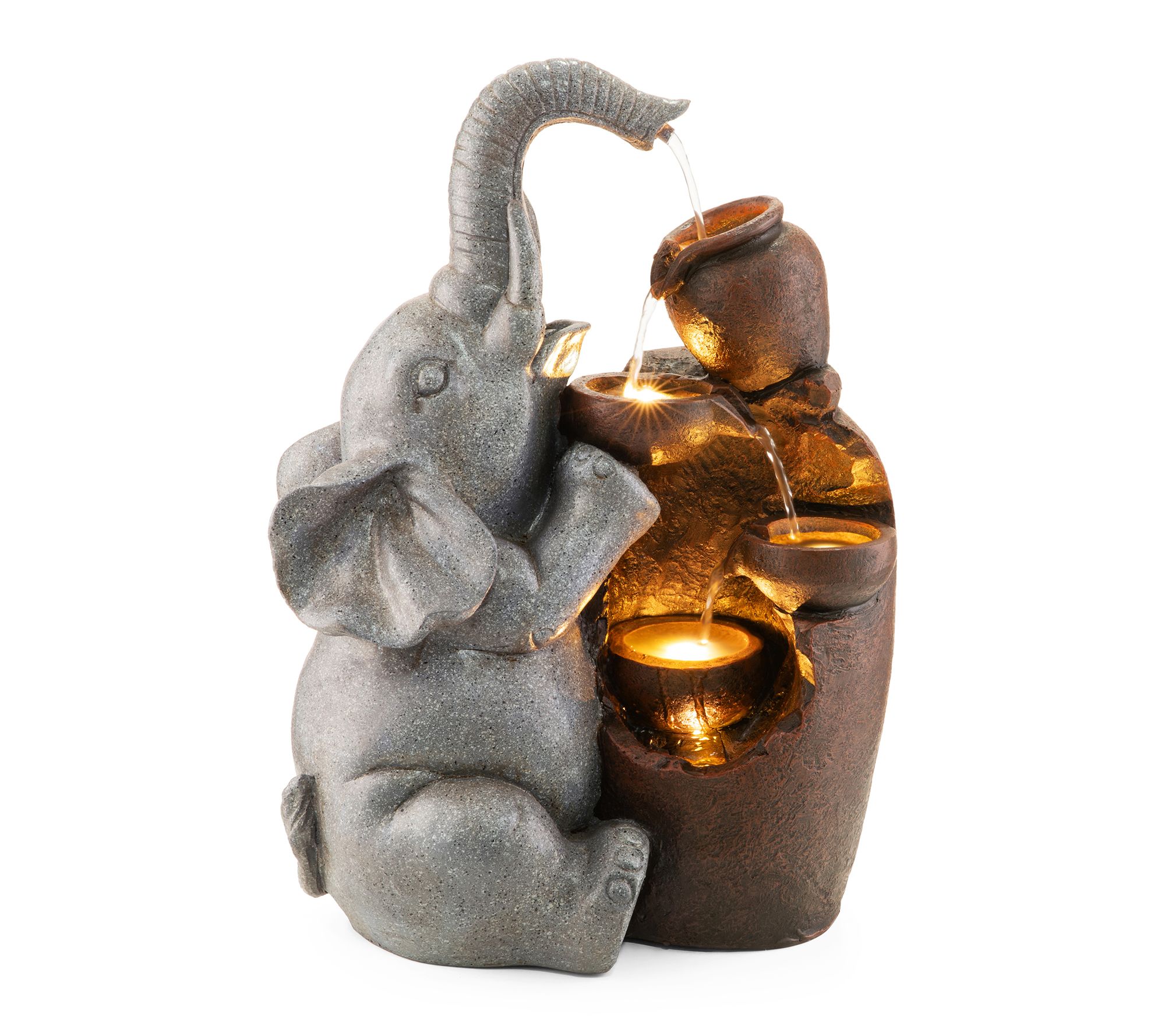 Glitzhome 18.5"H 4-Tier Elephant & Pot OutdoorFountain