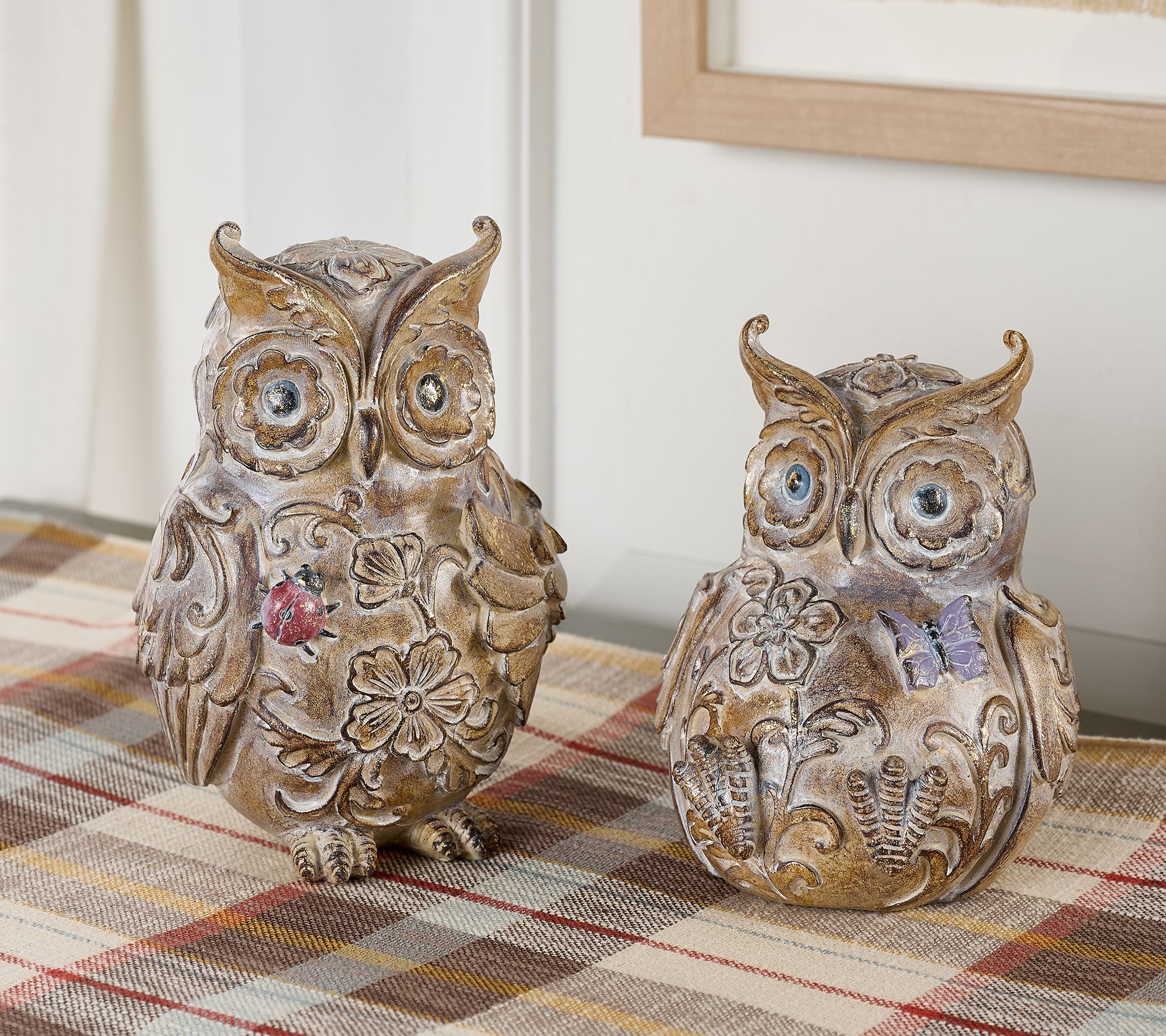 "As Is" Set of 2 Embossed Owl Figures by Valerie