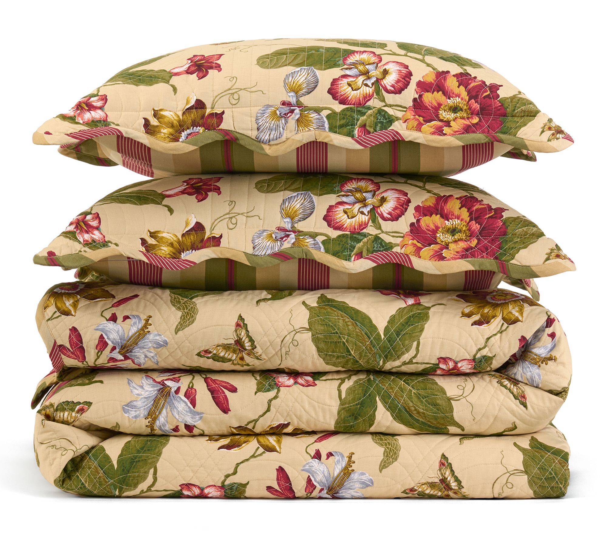 Waverly Laurel Spring 3PC 100% Cotton Quilt Set-F/Q Parchment