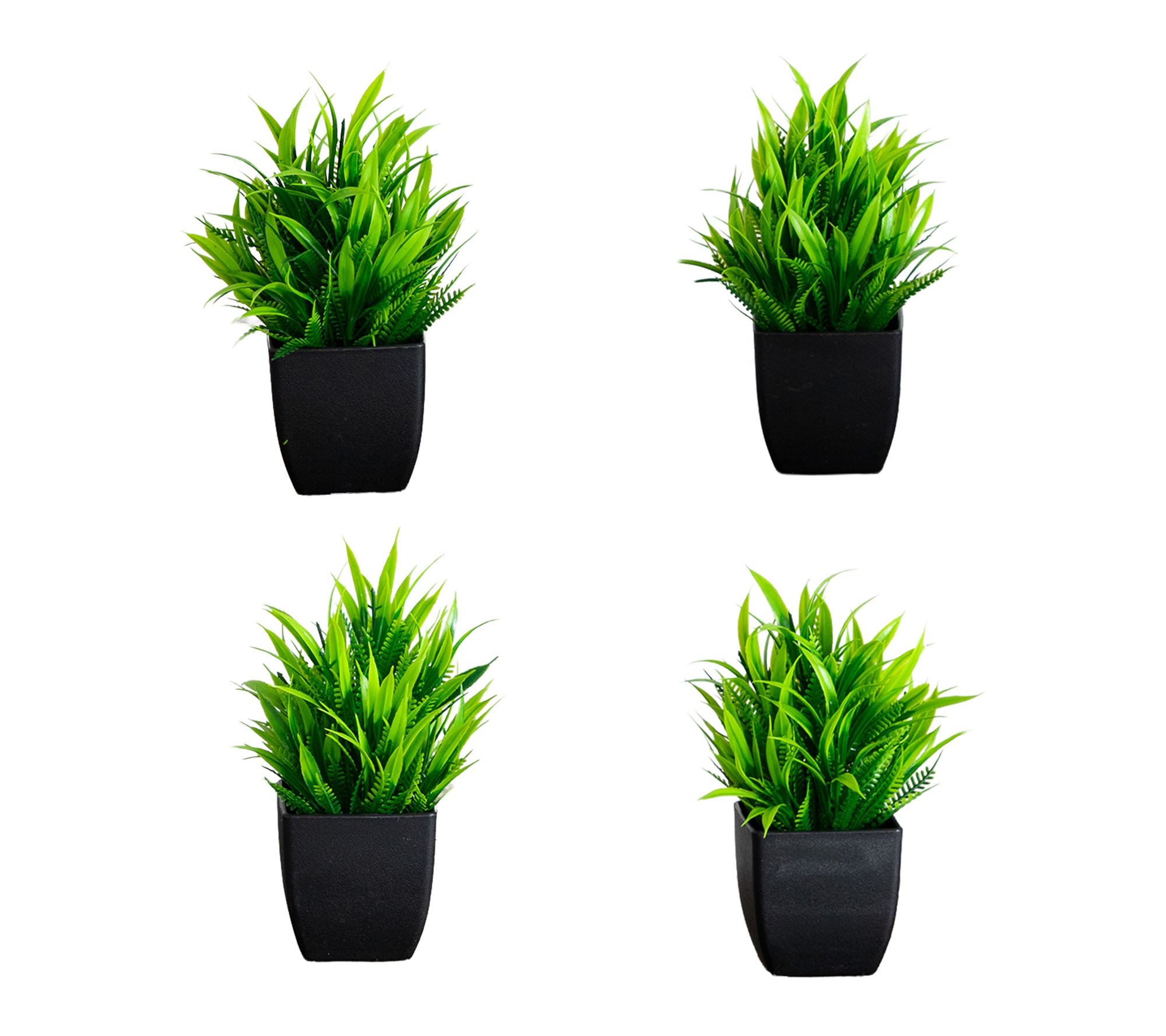 7-in Grass Plant in Square Pot - Set of 4 by Nearly Natural