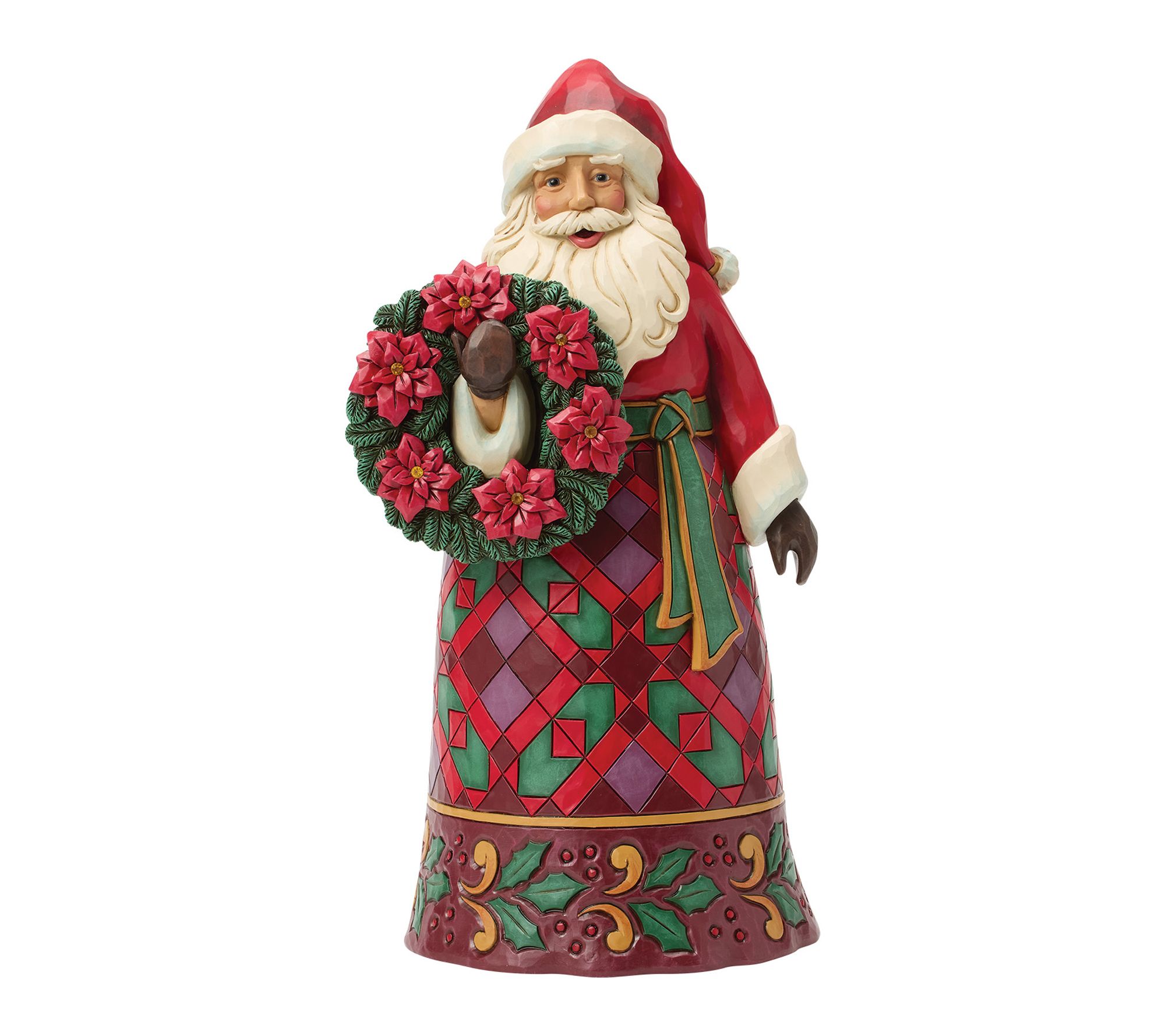 Jim Shore Heartwood Creek Santa Wreath and Poinsettia Figurine