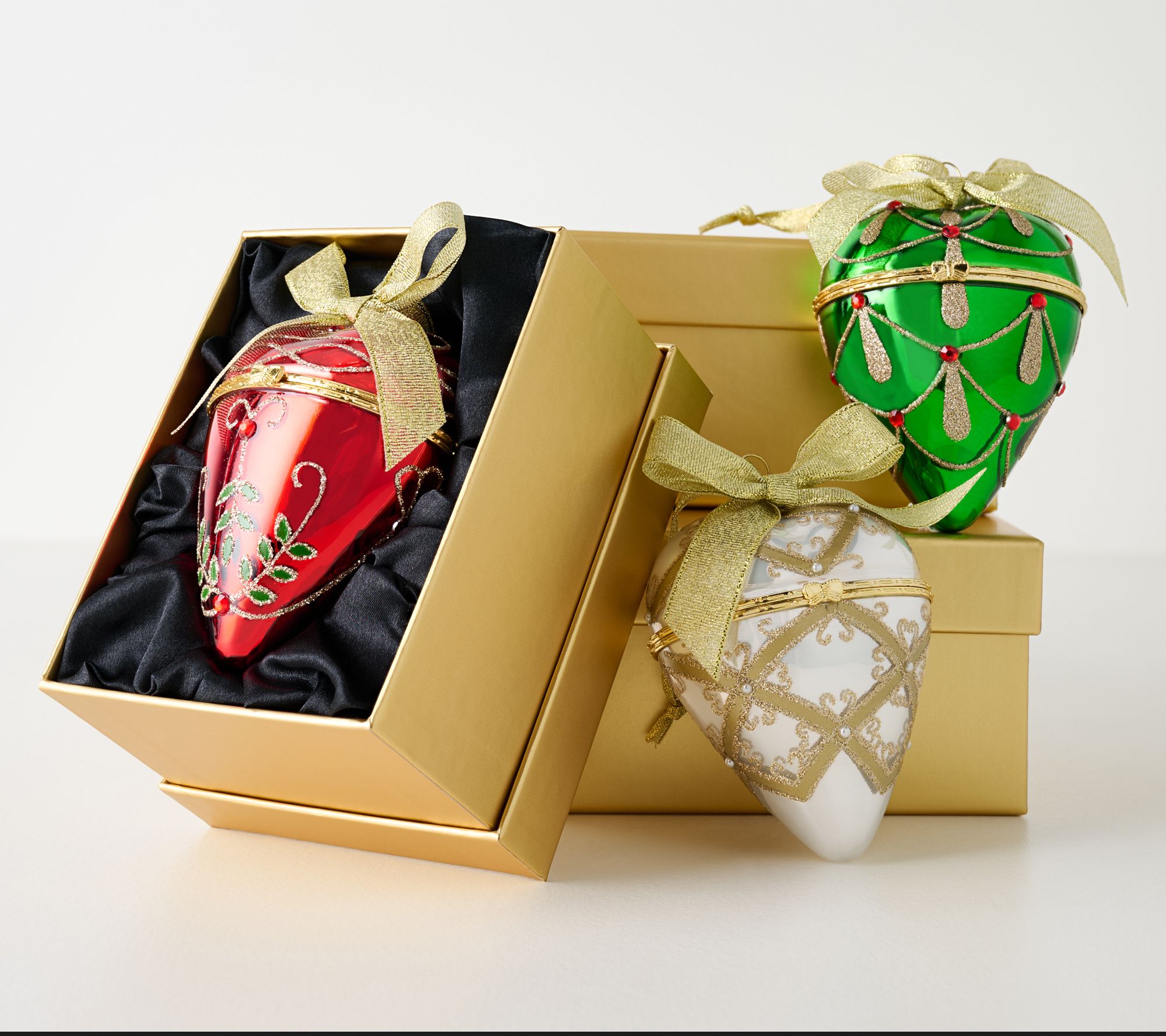 Set of 3 Heart Ornaments with Gift Boxes by Valerie