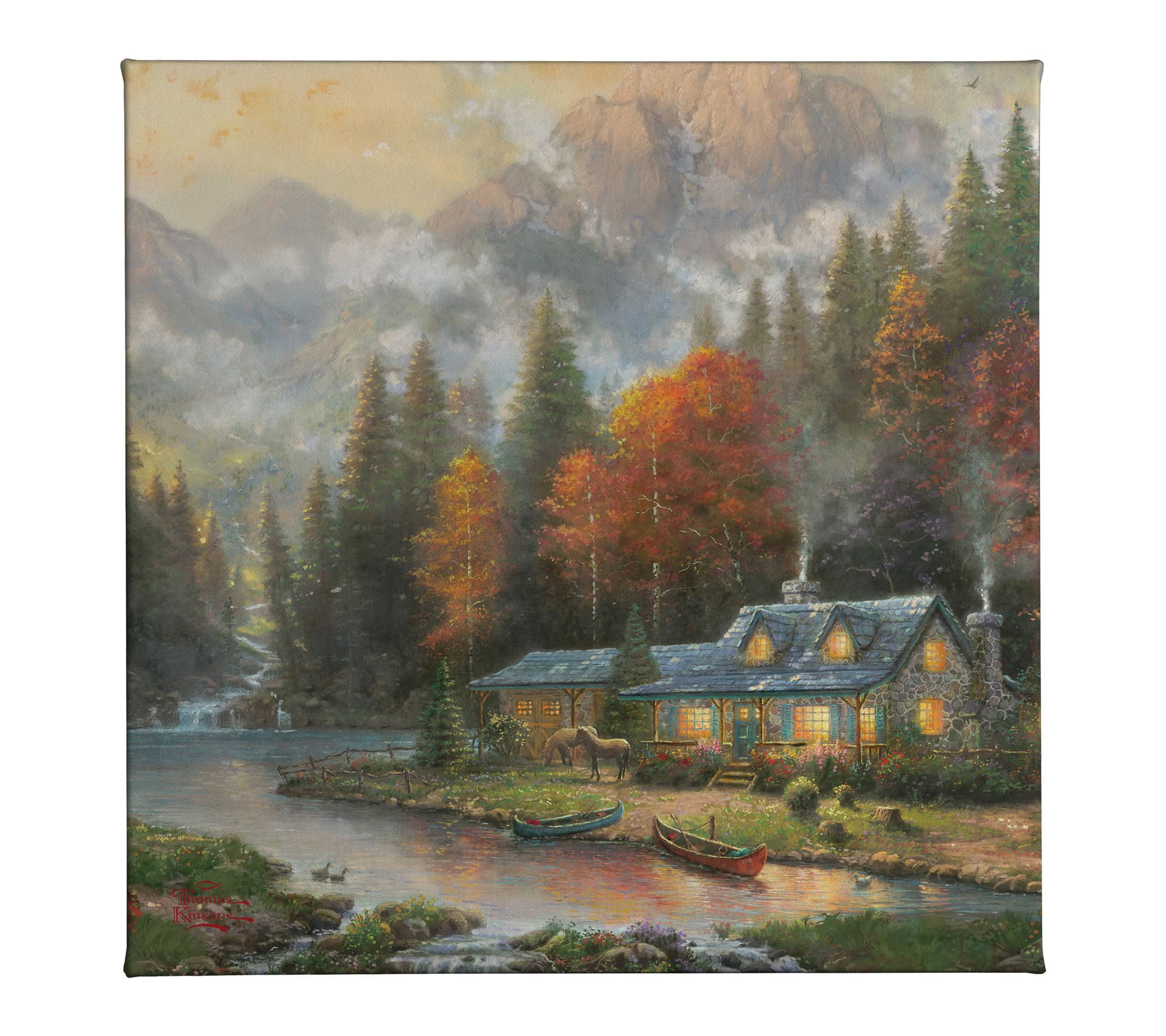 Thomas Kinkade Evening at Autumn Lake - 14" x 14" Gallery Wrap