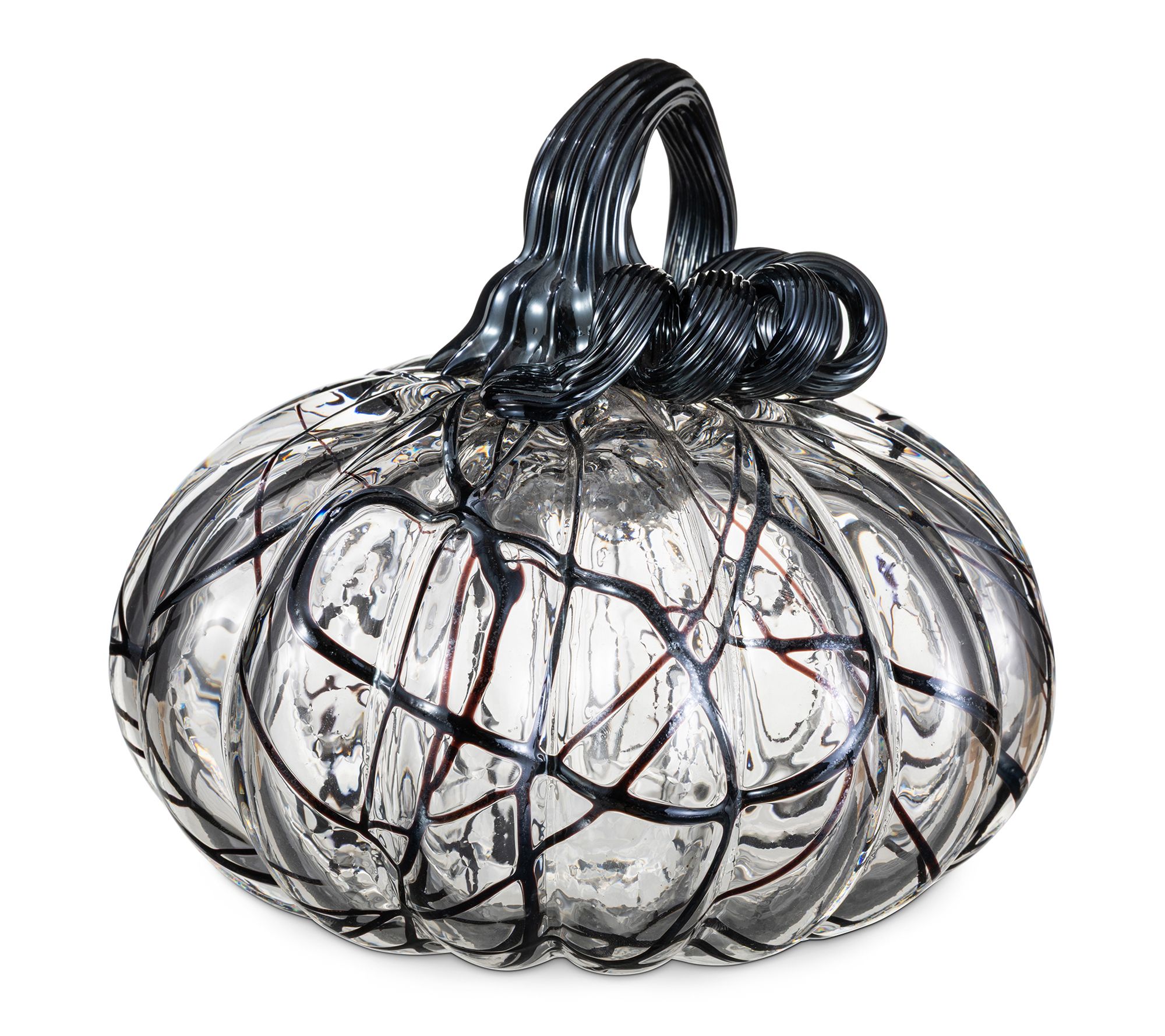 Glitzhome 7.5"L Halloween Abstract Black/White Glass Pumpkin