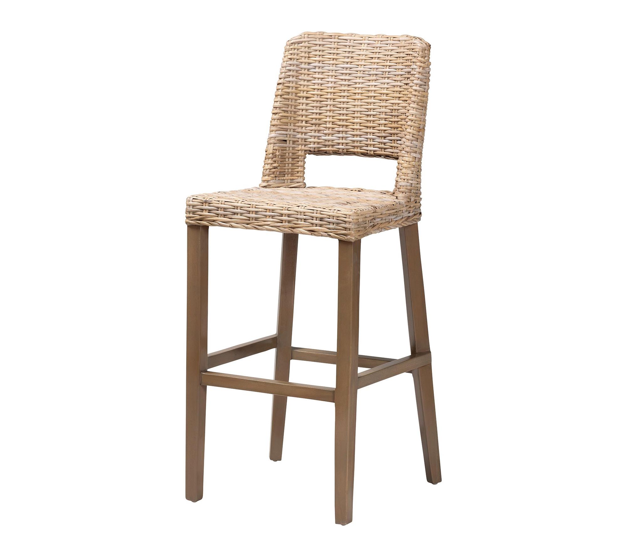 bali & pari Magy Grey Kubu Rattan and Mahogany Wood Bar Stool
