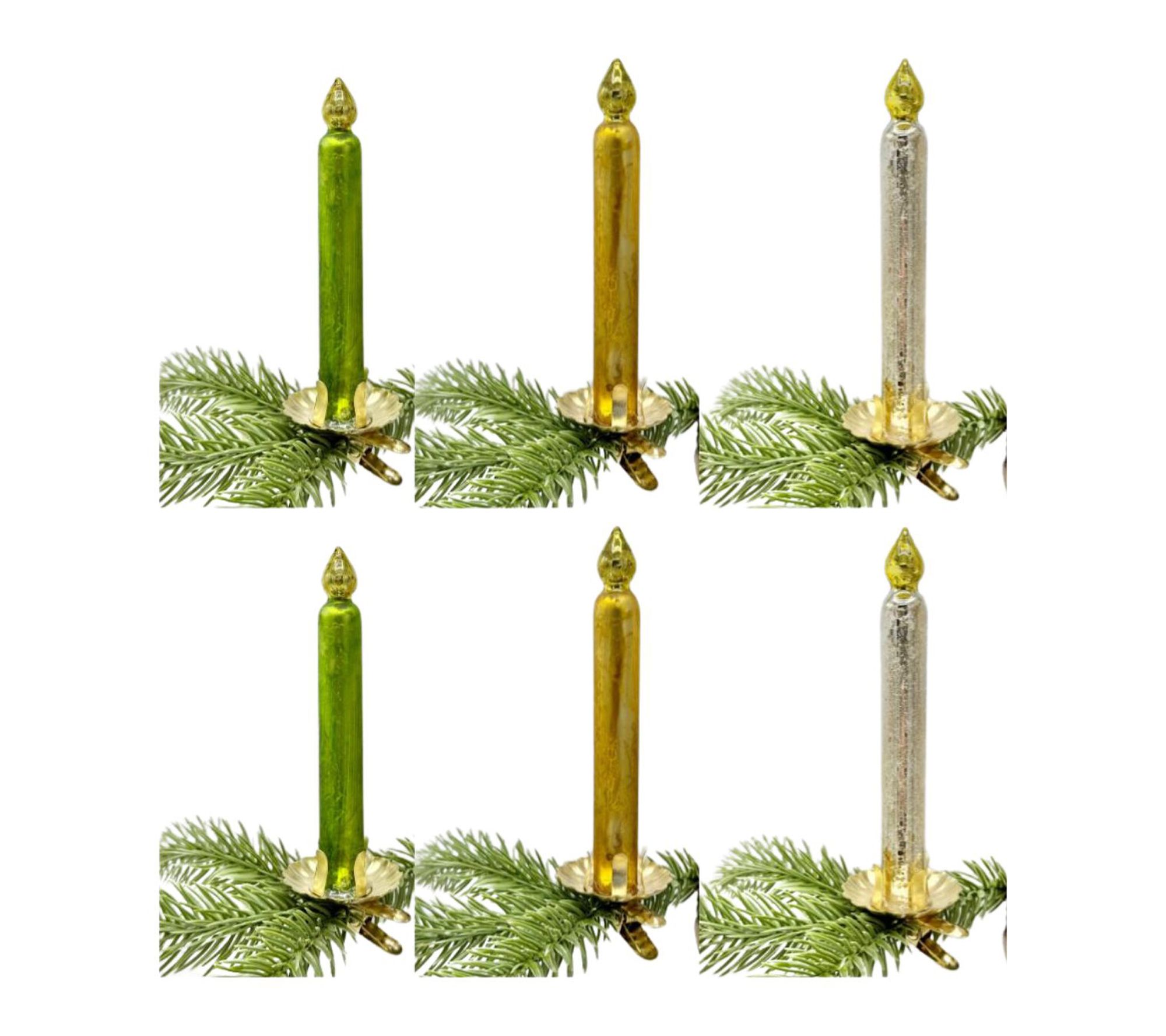 Whitehurst 5" Candlestick Glass Ornments by Eddie Ross, S/6
