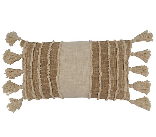 Saro Lifestyle Throw Pillow Cover W/Striped Design & Tassels