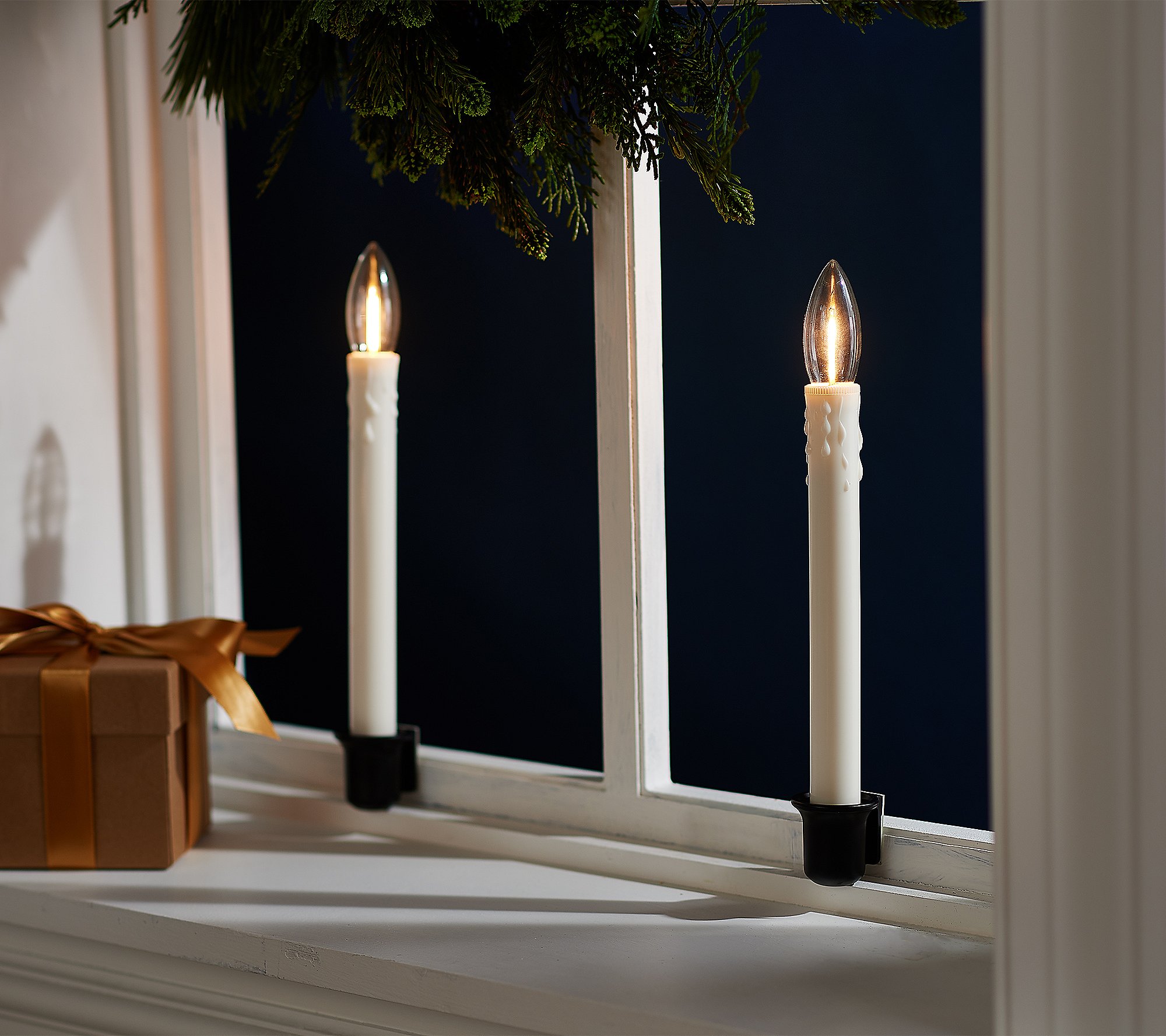 Bethlehem Lights S/2 Cordless Window Candles w/ Adhesive Base