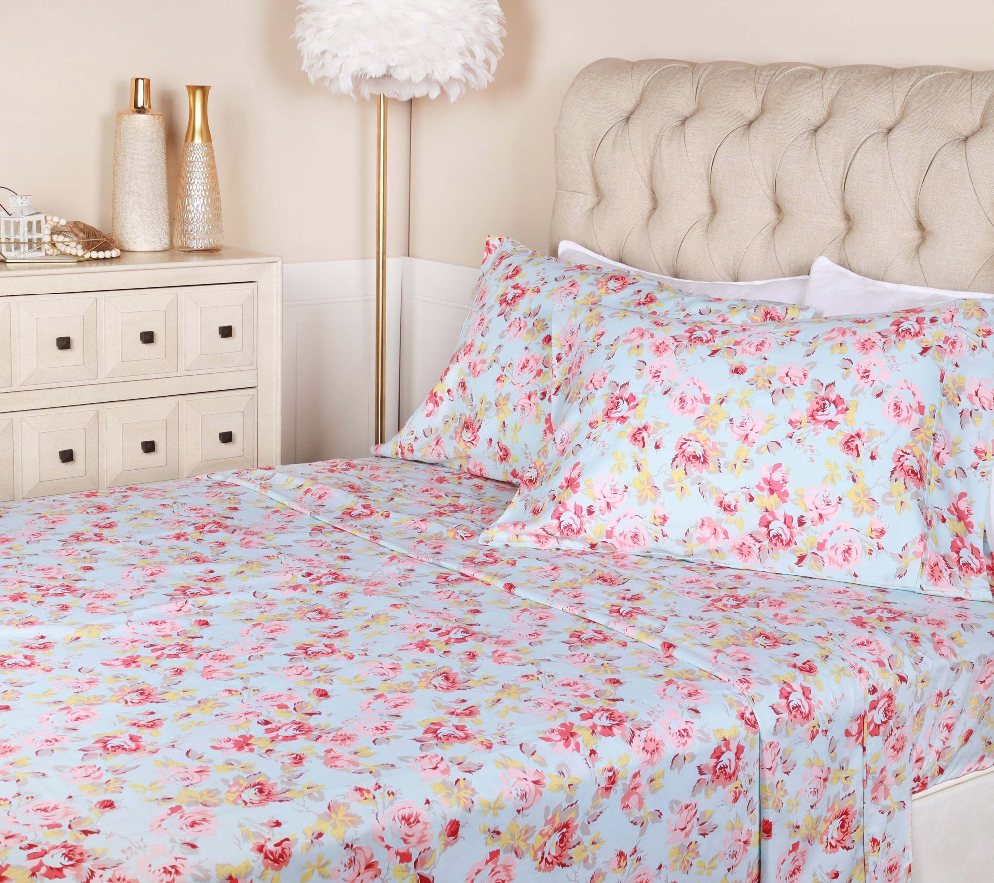 Superior 300TC Cotton Soft Vintage Floral Sheet Set, King