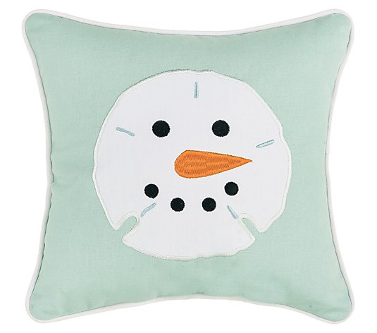 10" x 10" Snowman Sand Dollar Throw Pillow by Valerie