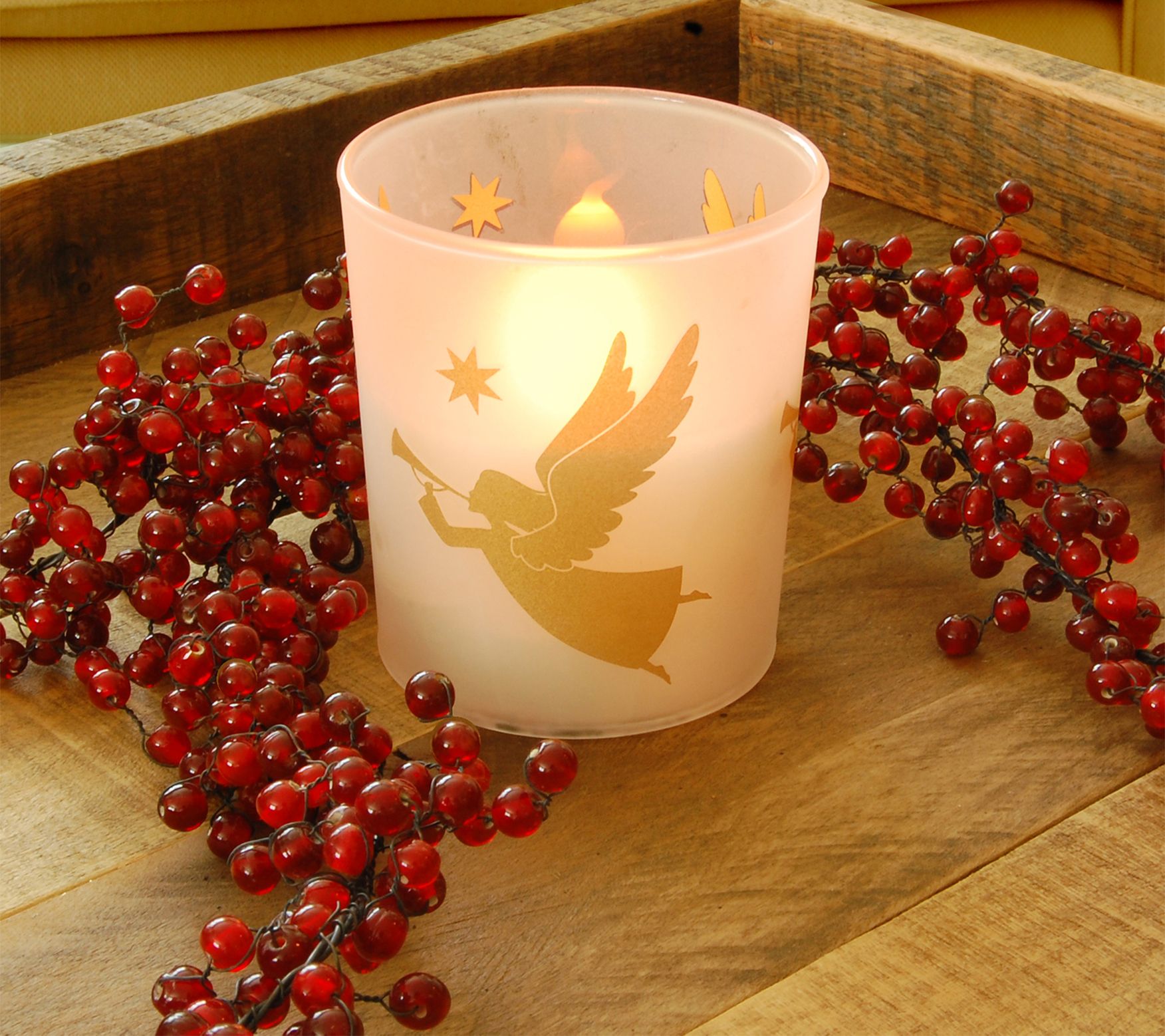 LumaBase Angel Glass LED Wax Candles with Timer, Set of 2