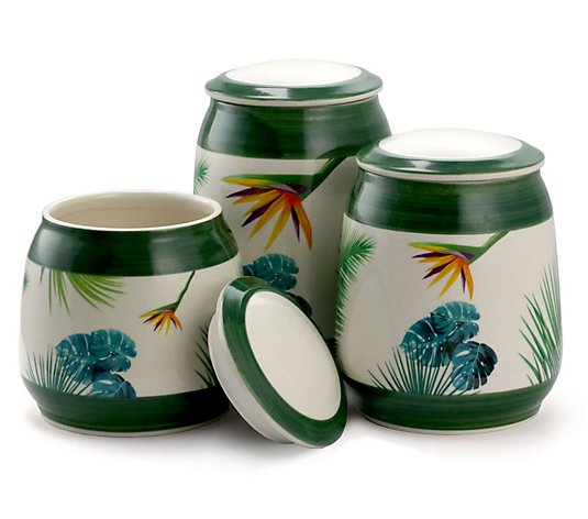 Elama 3-Piece Ceramic Kitchen Canister Collection in Green