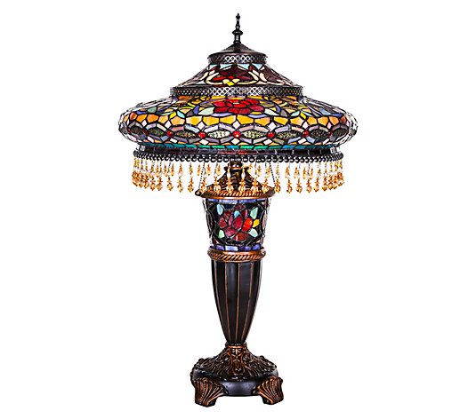 River of Goods 27.5"H Stained Glass Beaded Double-Lit Lamp