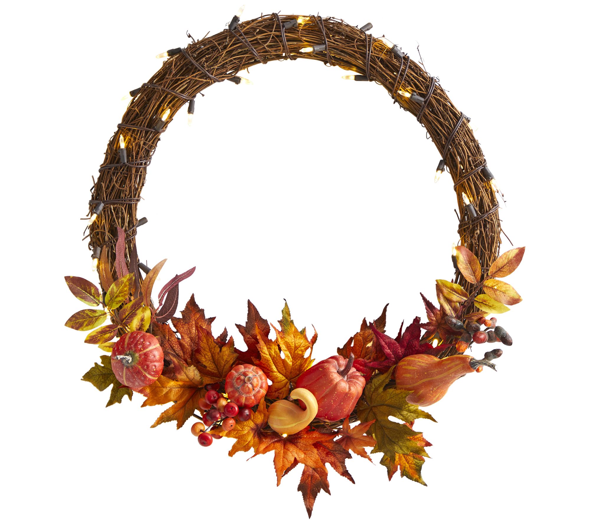 Nearly Natural 22" Pumpkin & Maple Wreath with50 LED Lights