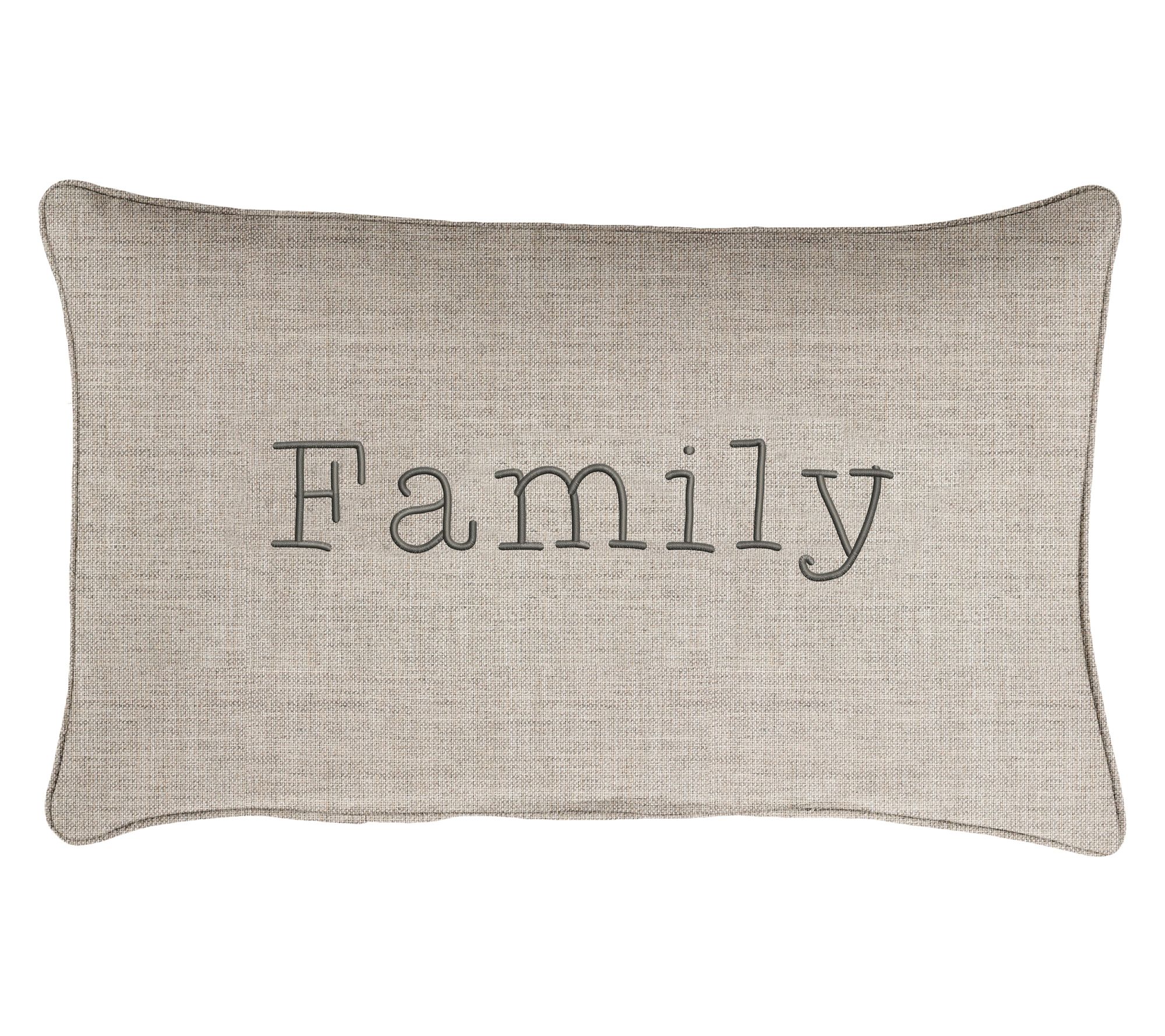 Sunbrella Lumbar Embroidered Pillow - "Family"