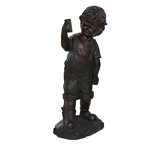 Northlight Boy with Phone Solar Powered Statue
