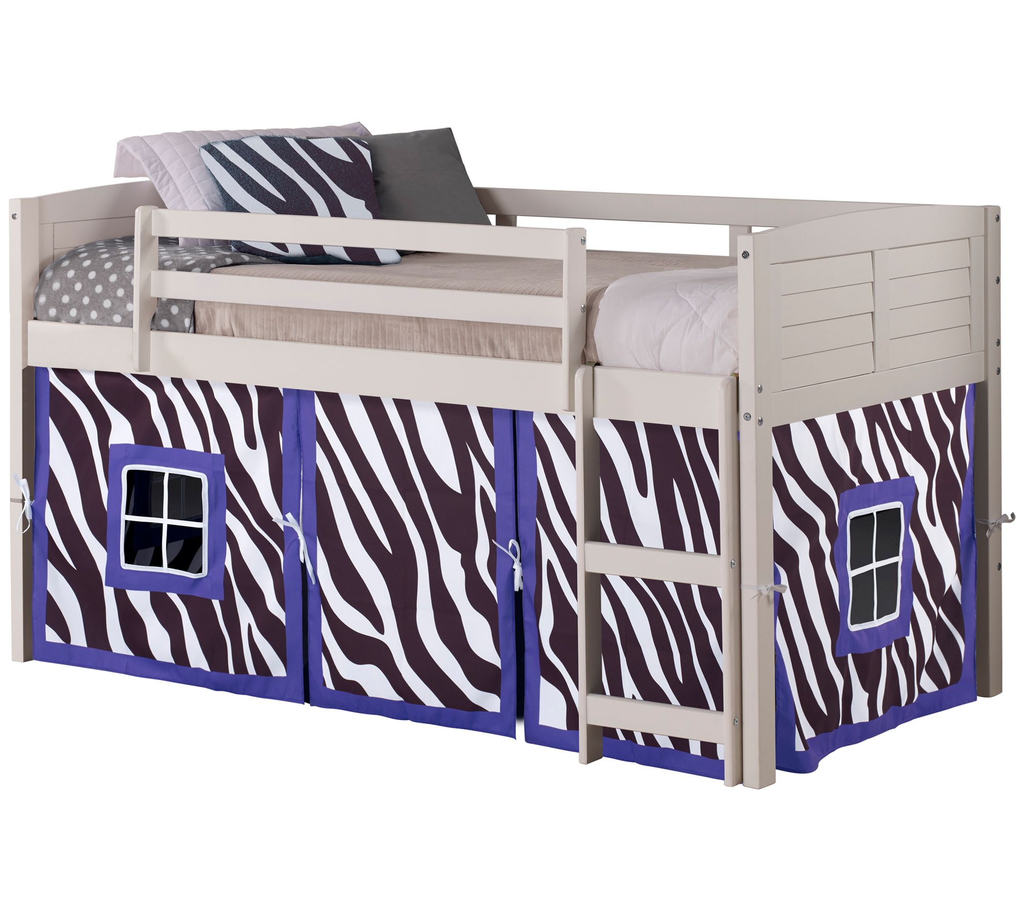 Donco Kids Twin Louver Low Loft White Bed w/Solid Tent