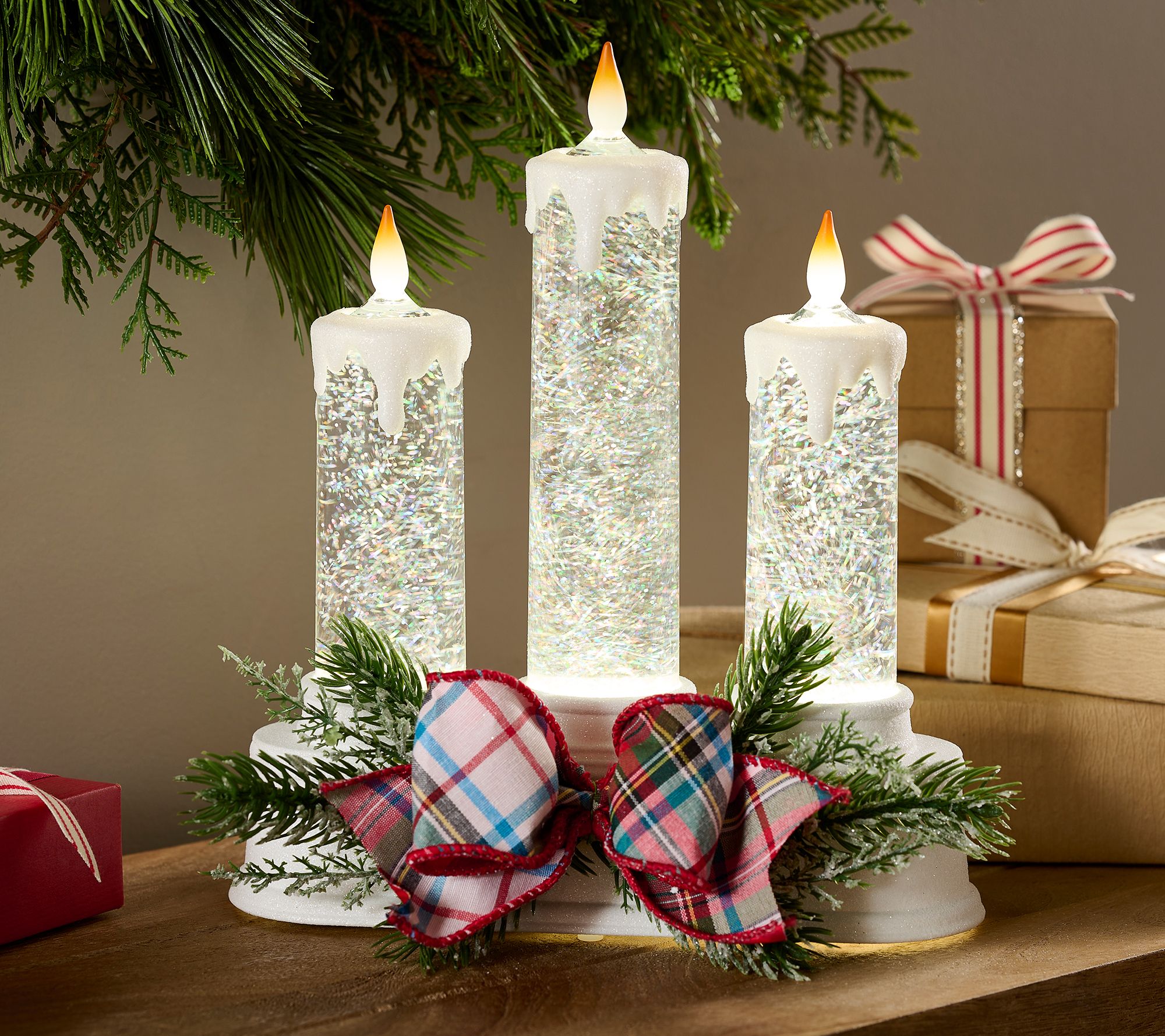 Illuminated Glitter Candle Trio by Valerie