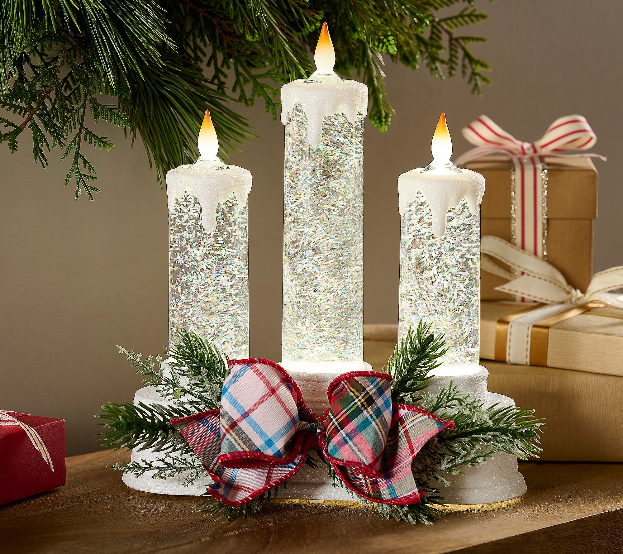 Illuminated Glitter Candle Trio by Valerie