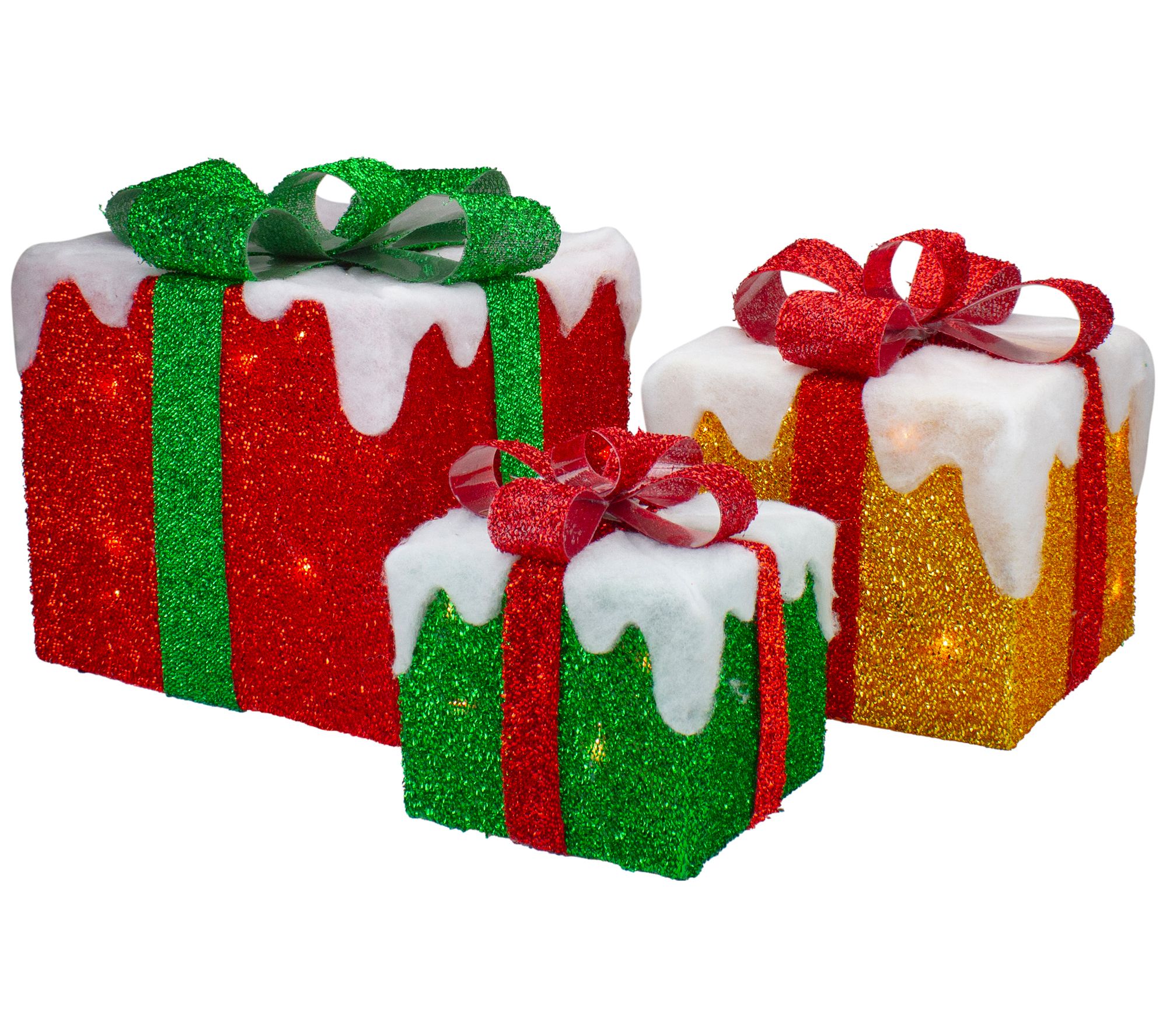 Northlight Set of 3 Green Gold and Red Gift Box es Decorations - QVC.com