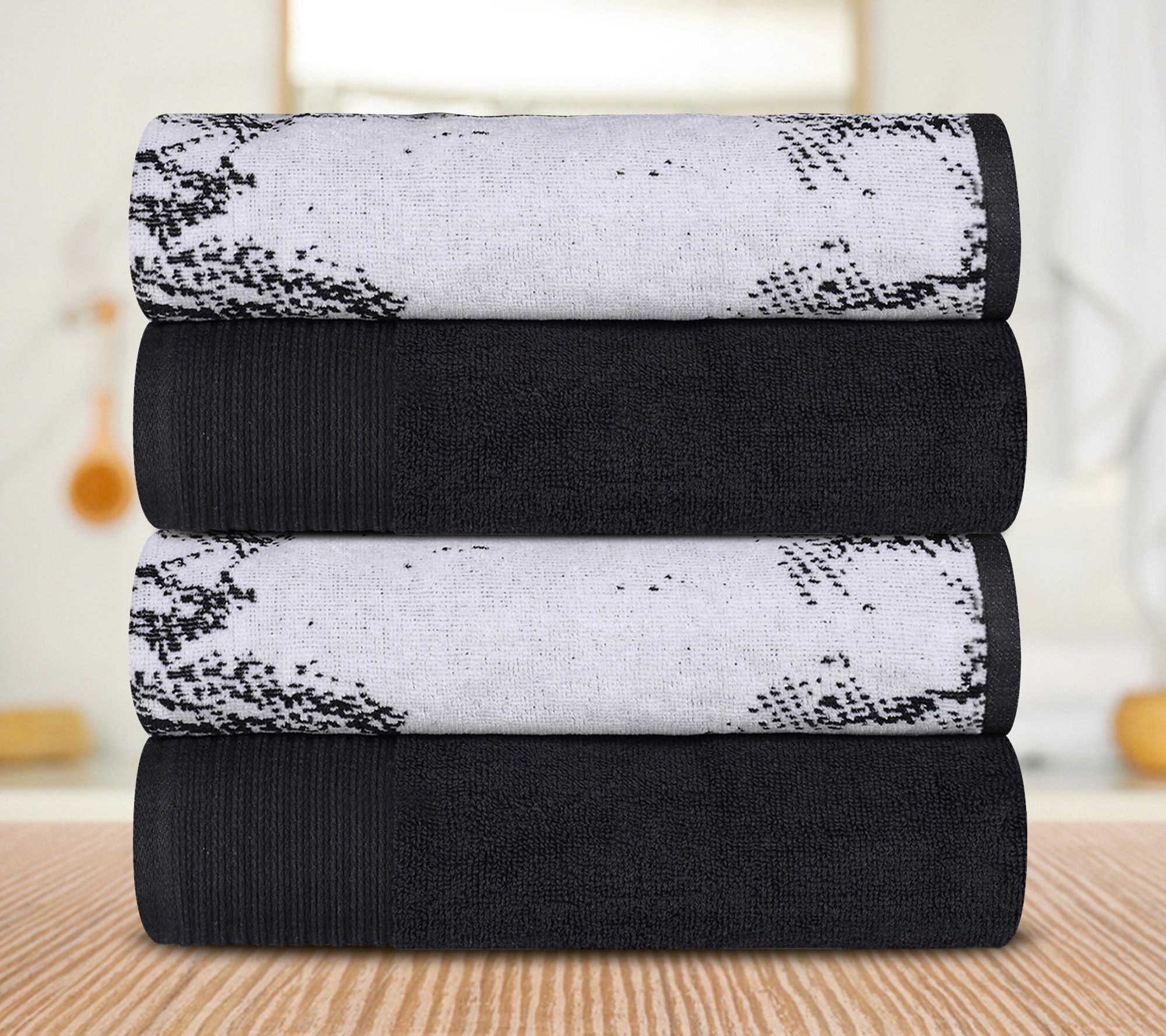Superior Cotton 4-Piece Solid and Marble EffectBath Towel Set