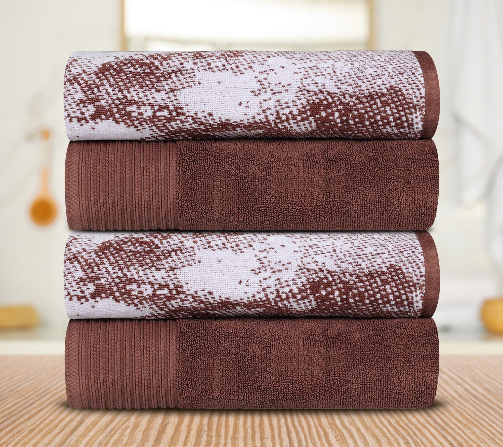 Superior Cotton 4-Piece Solid and Marble EffectBath Towel Set