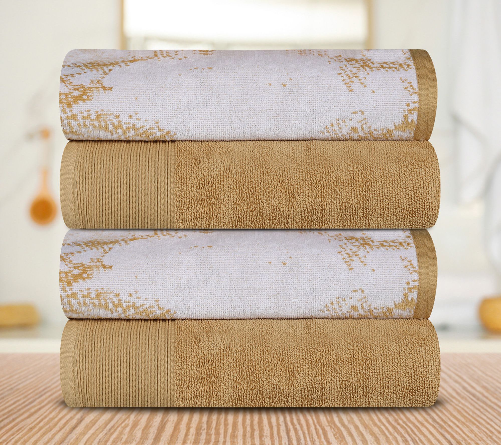Superior Cotton 4-Piece Solid and Marble EffectBath Towel Set