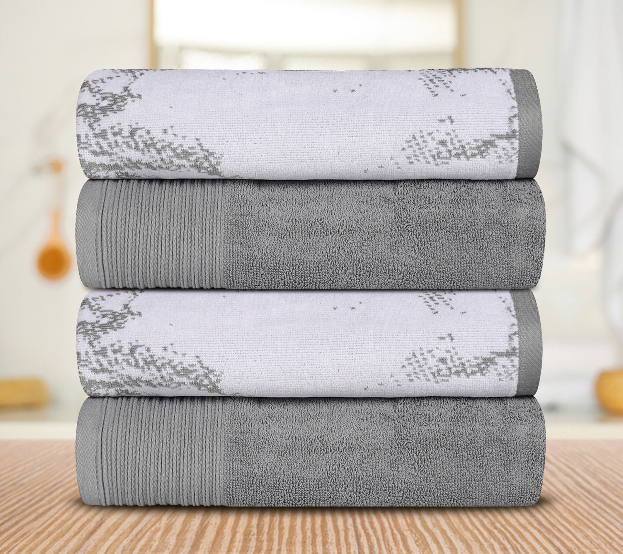 Superior Cotton 4-Piece Solid and Marble EffectBath Towel Set