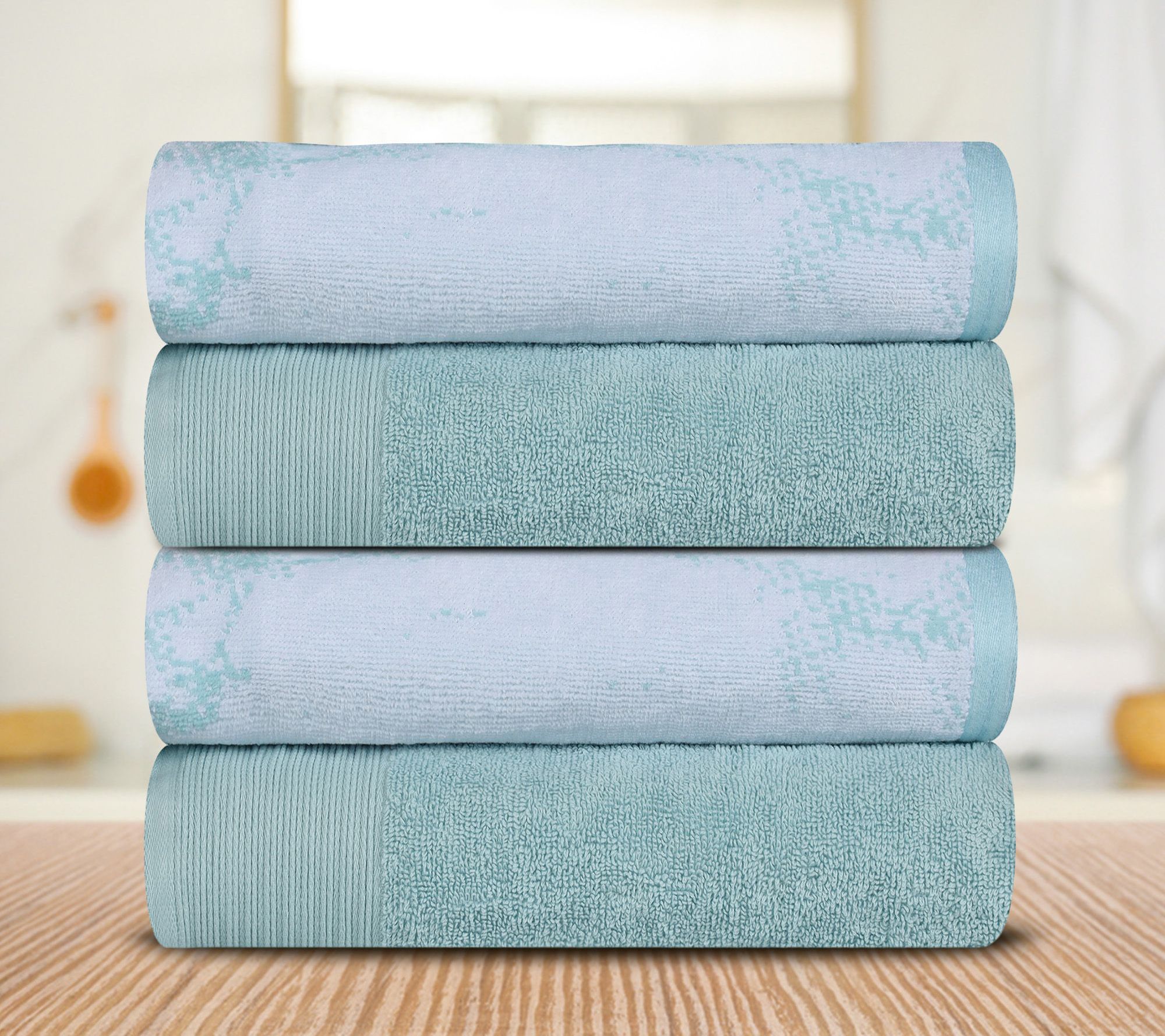 Superior Cotton 4-Piece Solid and Marble EffectBath Towel Set