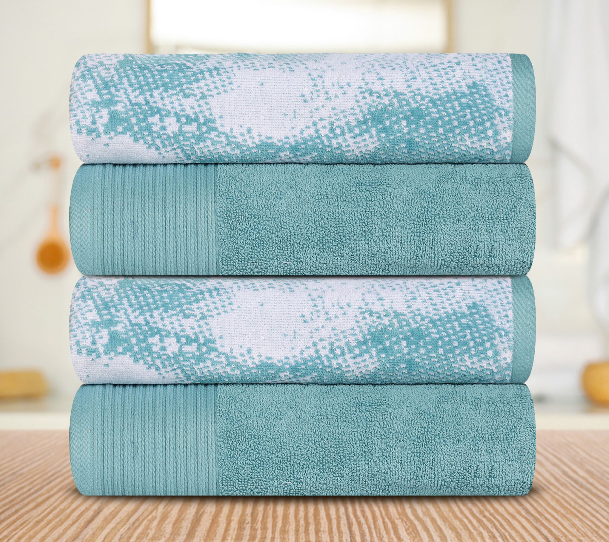 Superior Cotton 4-Piece Solid and Marble EffectBath Towel Set