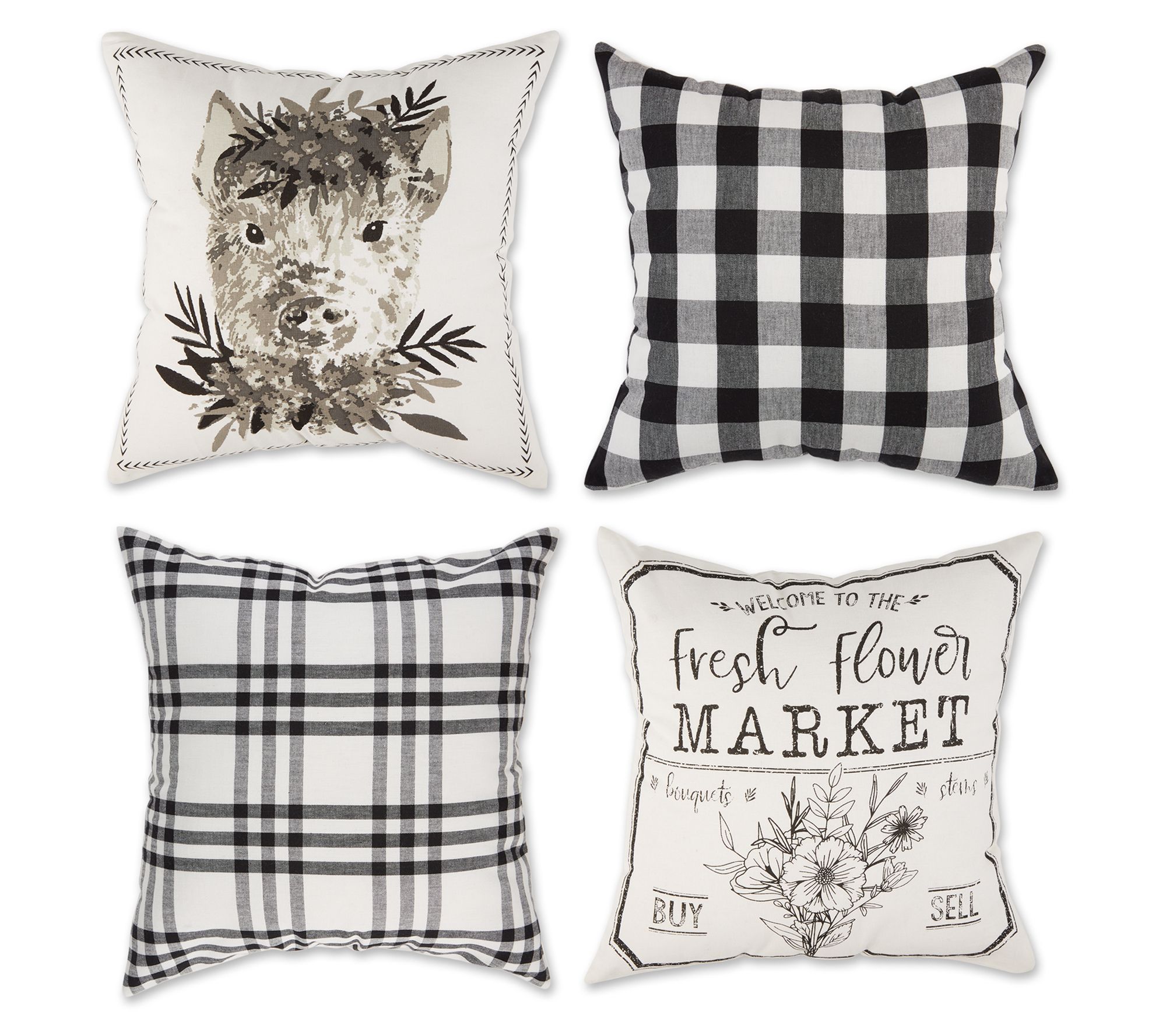 Design Imports S/4 Pig & Flower Market Farmhouse Pillow Covers