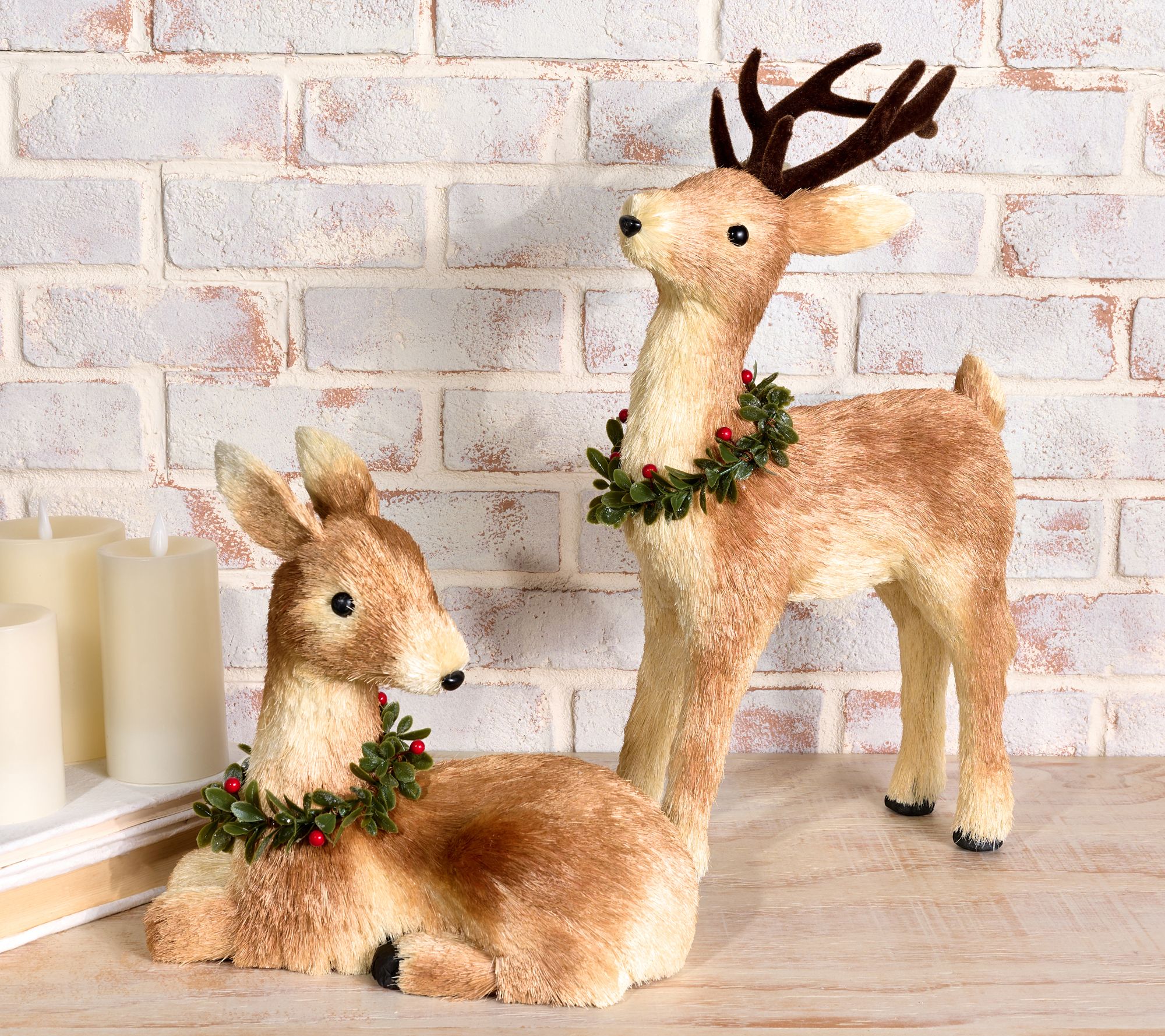 "As Is" 2-Piece Sisal Deer with Garland Accent by Valerie