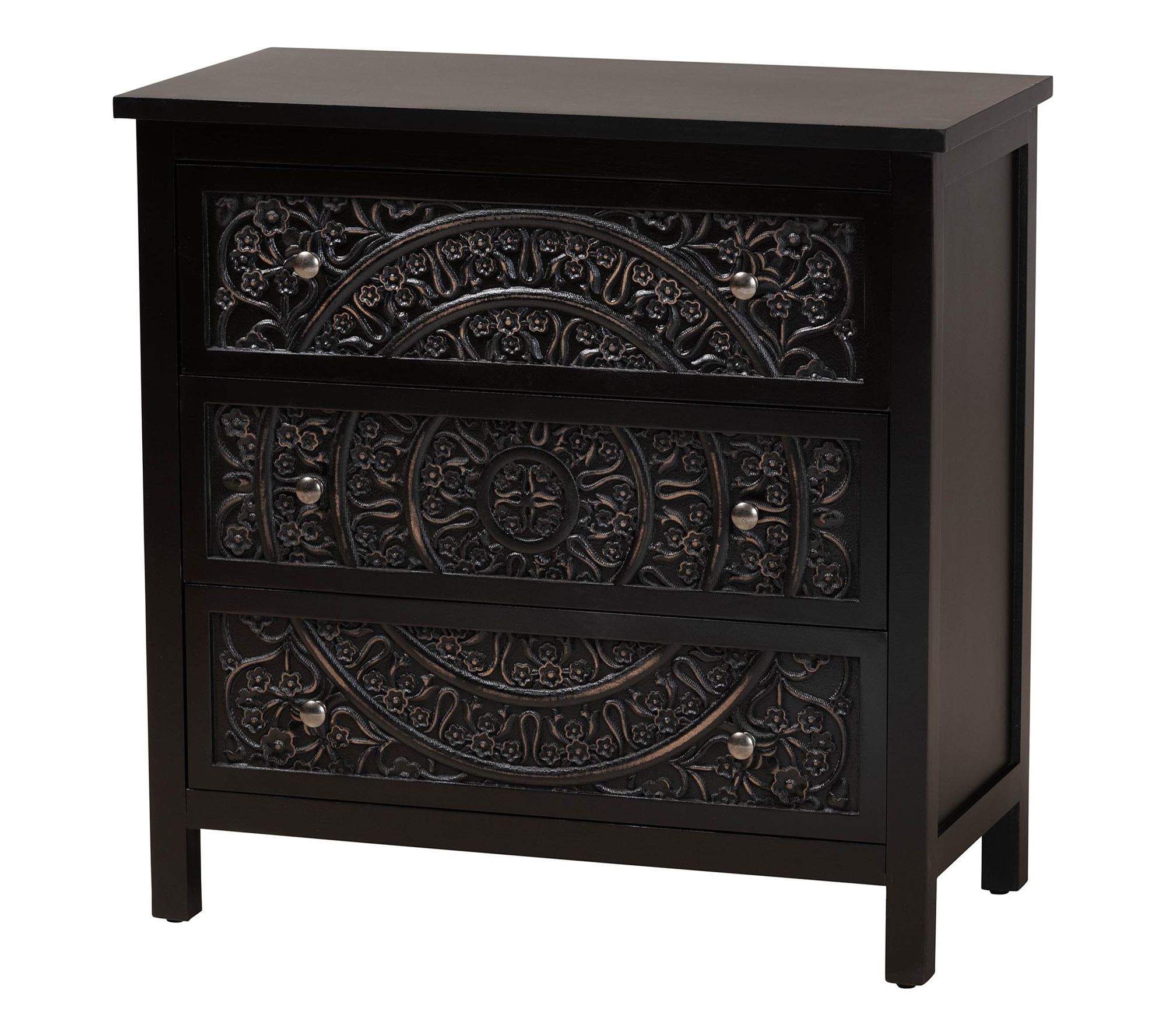 Baxton Studio Yelena Black Wood 3-Drawer Storage Cabinet