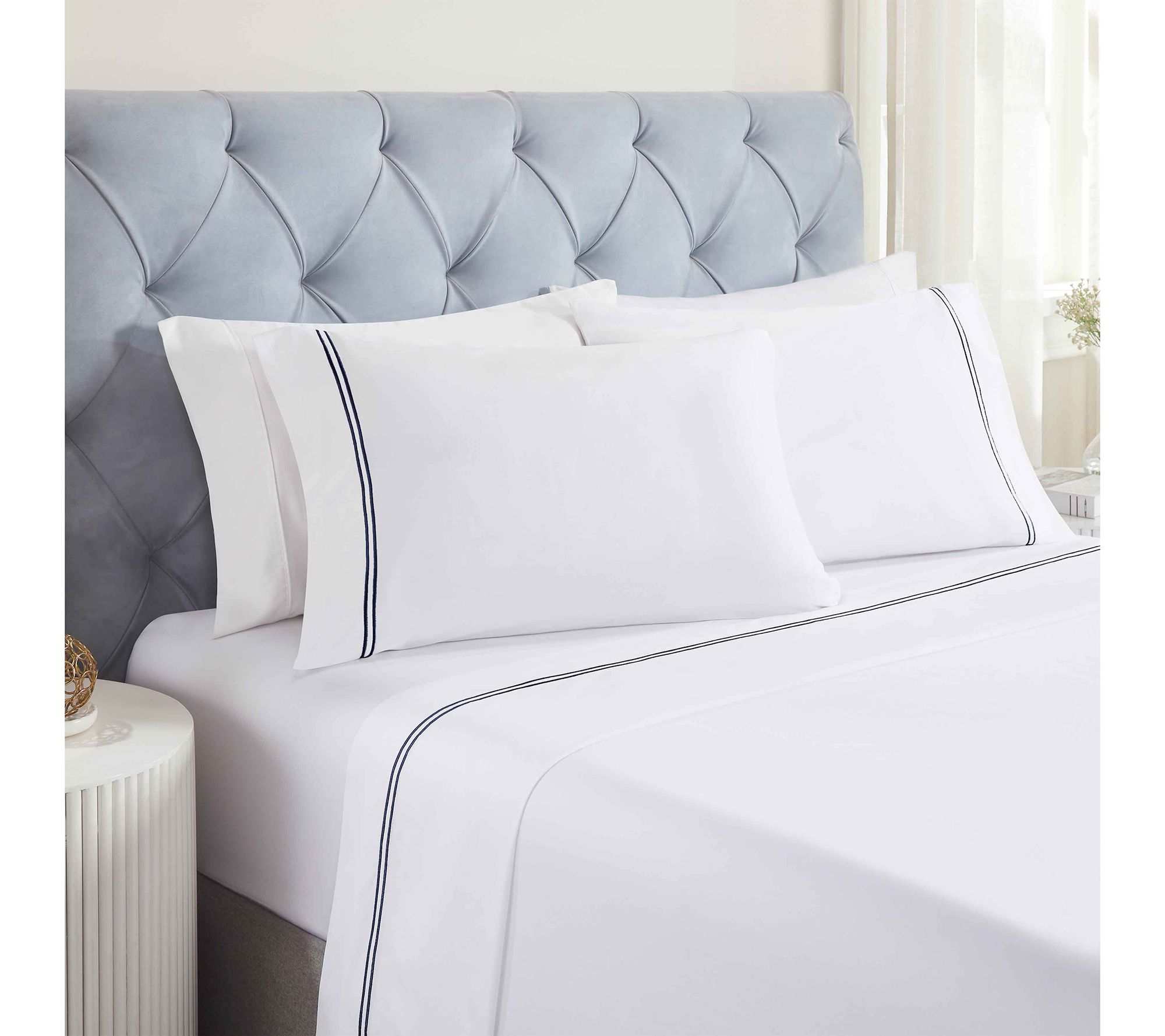 Superior Fieldstone Cotton Embroidered Bed Sheet Set-Queen
