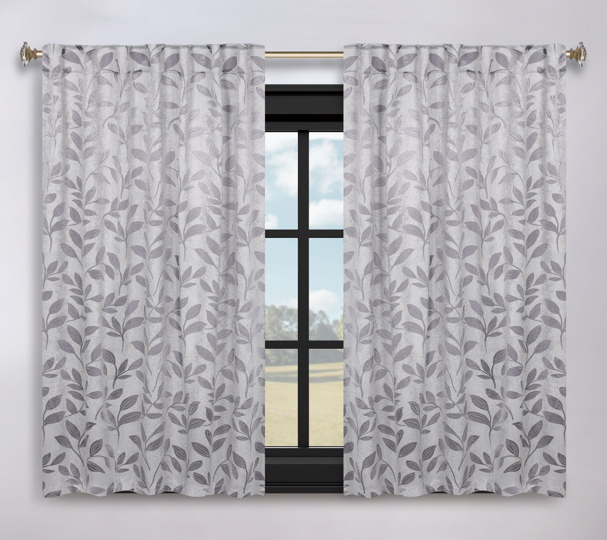 Superior Leaves Room Darkening Curtains with Back Tabs, 52x63