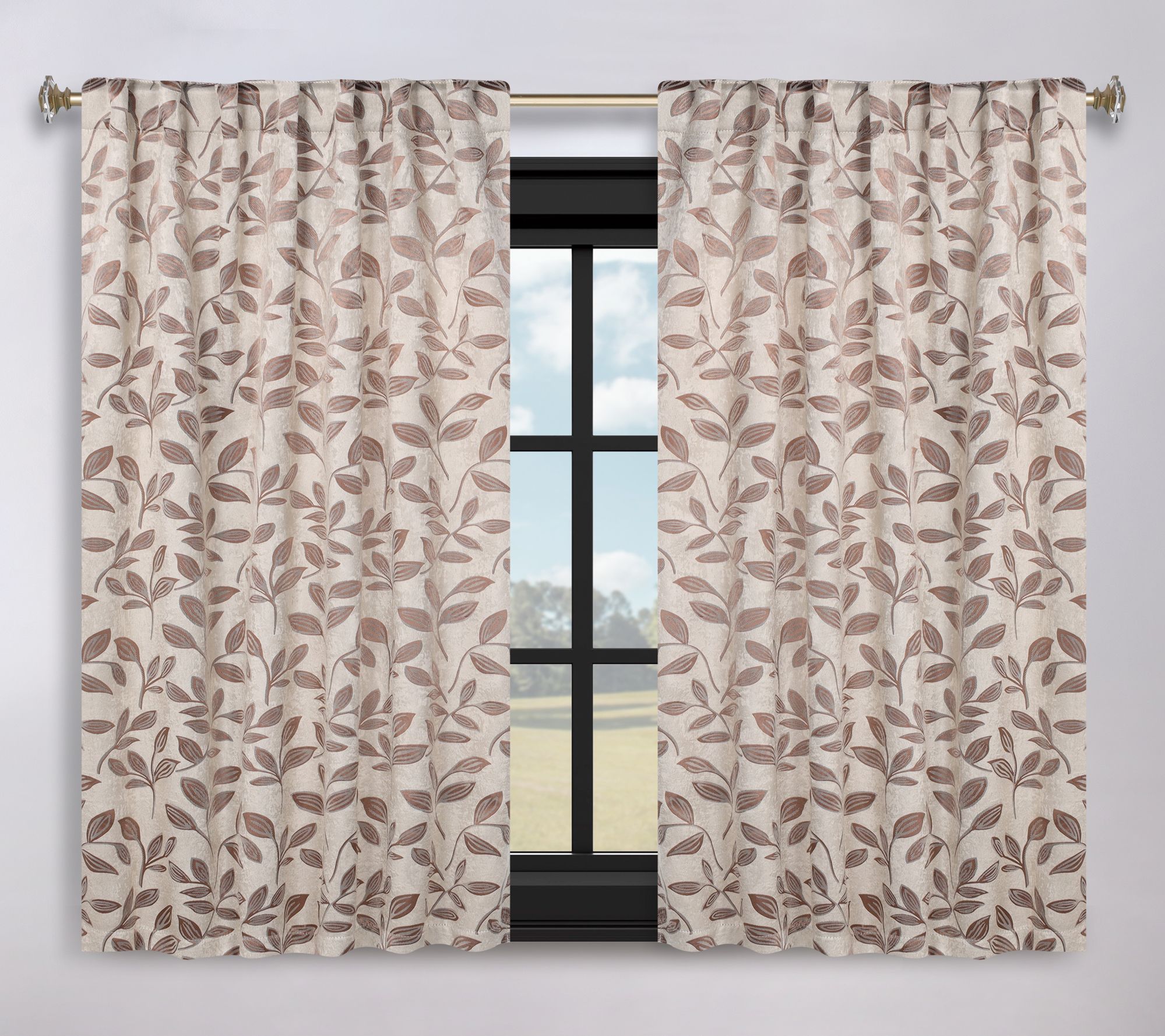 Superior Leaves Room Darkening Curtains with Back Tabs, 52x63