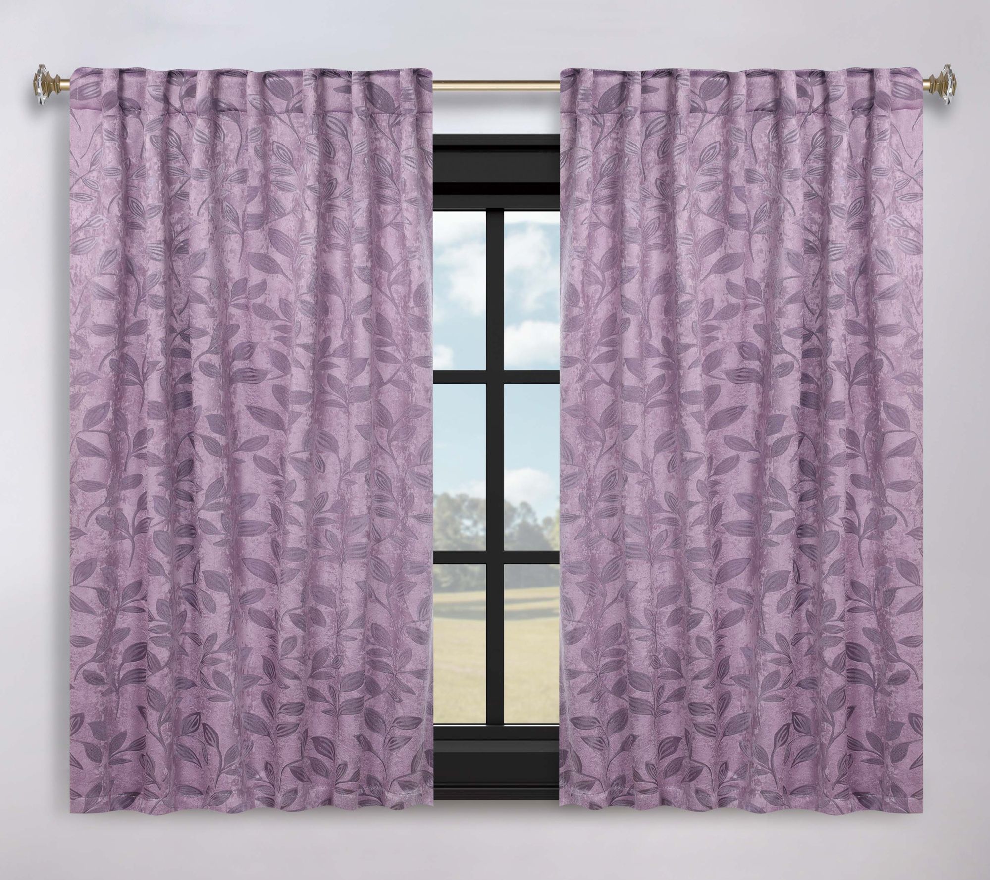 Superior Leaves Room Darkening Curtains with Back Tabs, 52x63