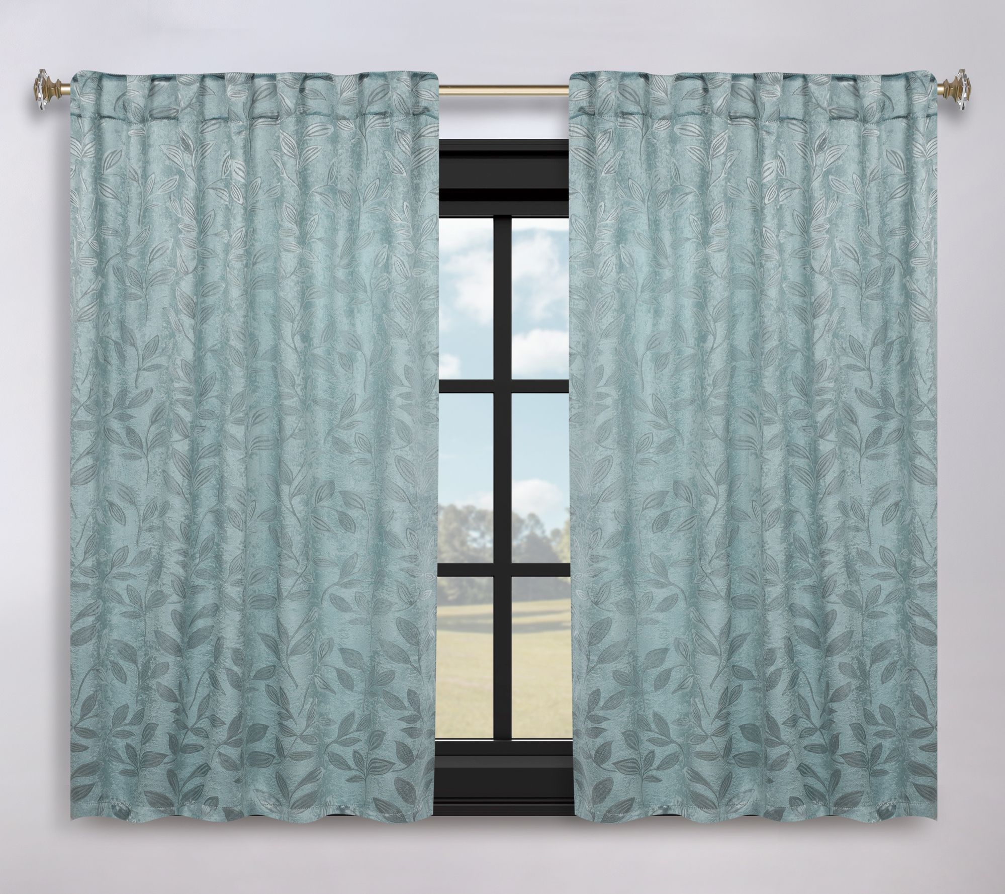 Superior Leaves Room Darkening Curtains with Back Tabs, 52x63