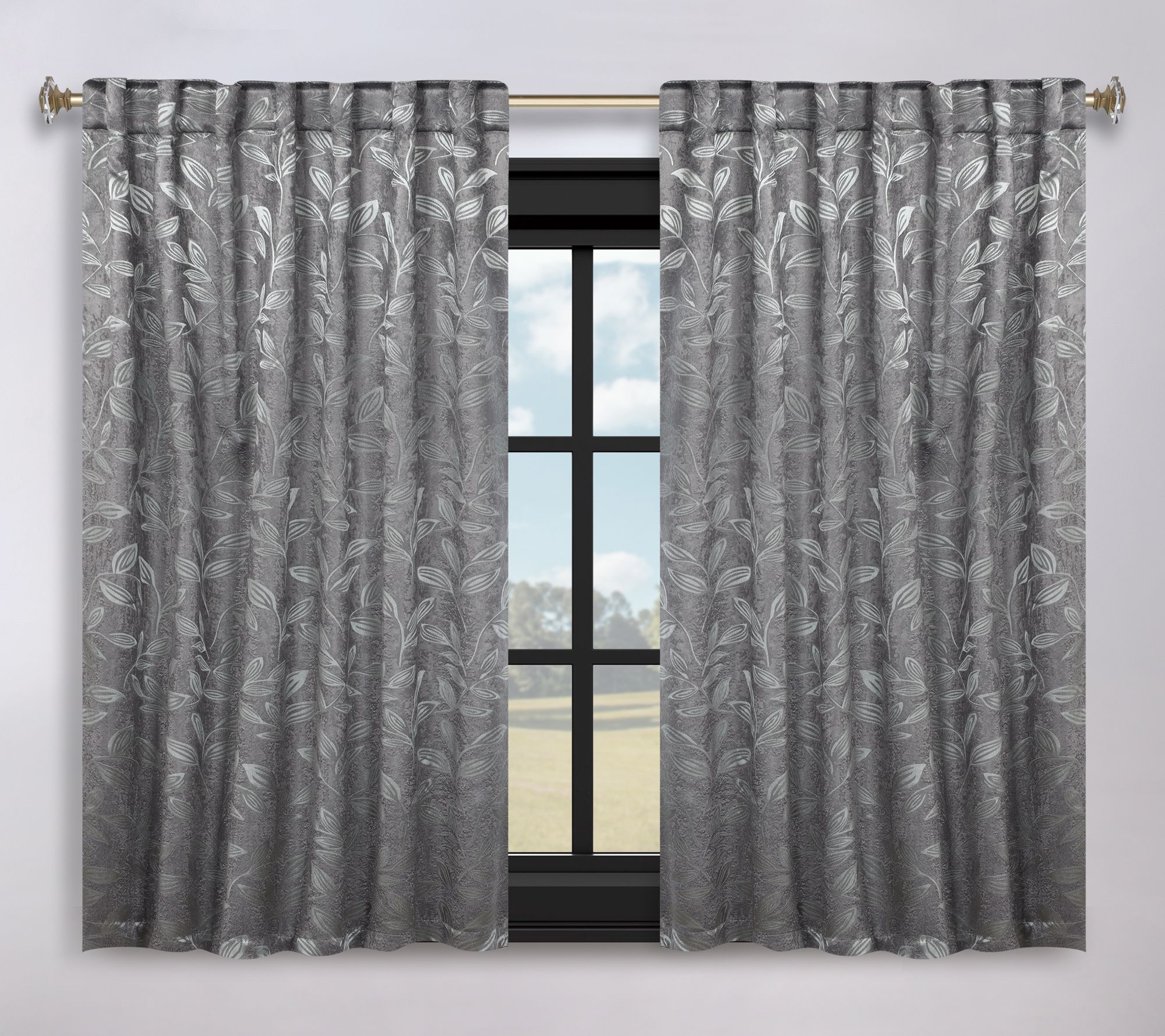 Superior Leaves Room Darkening Curtains with Back Tabs, 52x63