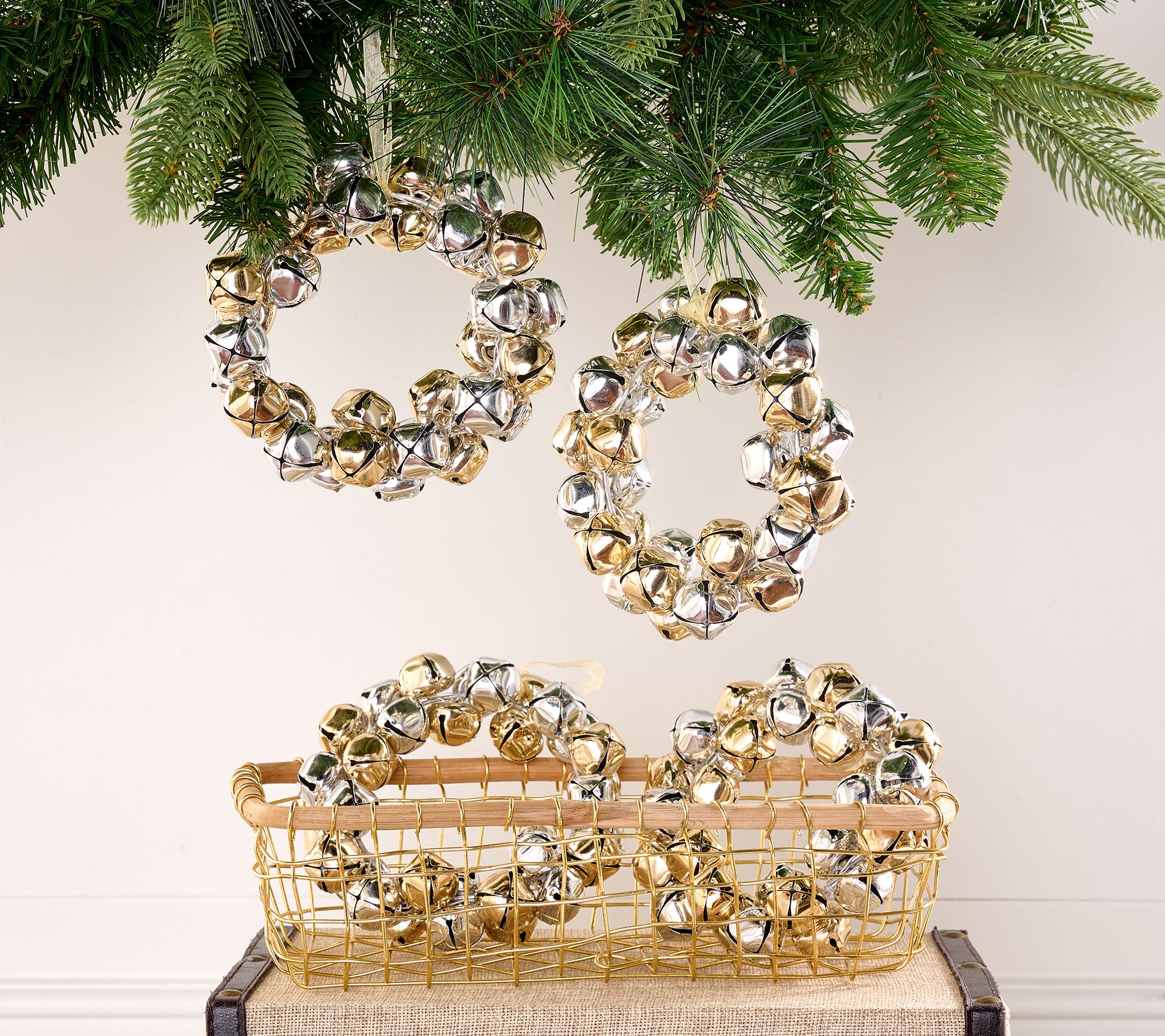 Set of 4 Jingle Bell Mini Wreath Ornaments by Valerie