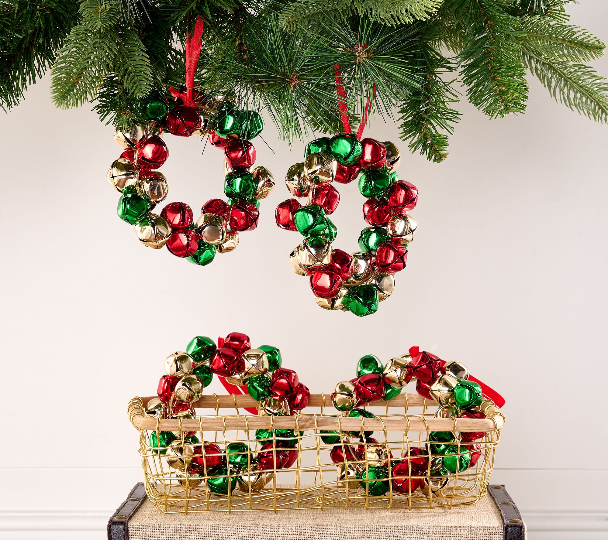 Set of 4 Jingle Bell Mini Wreath Ornaments by Valerie