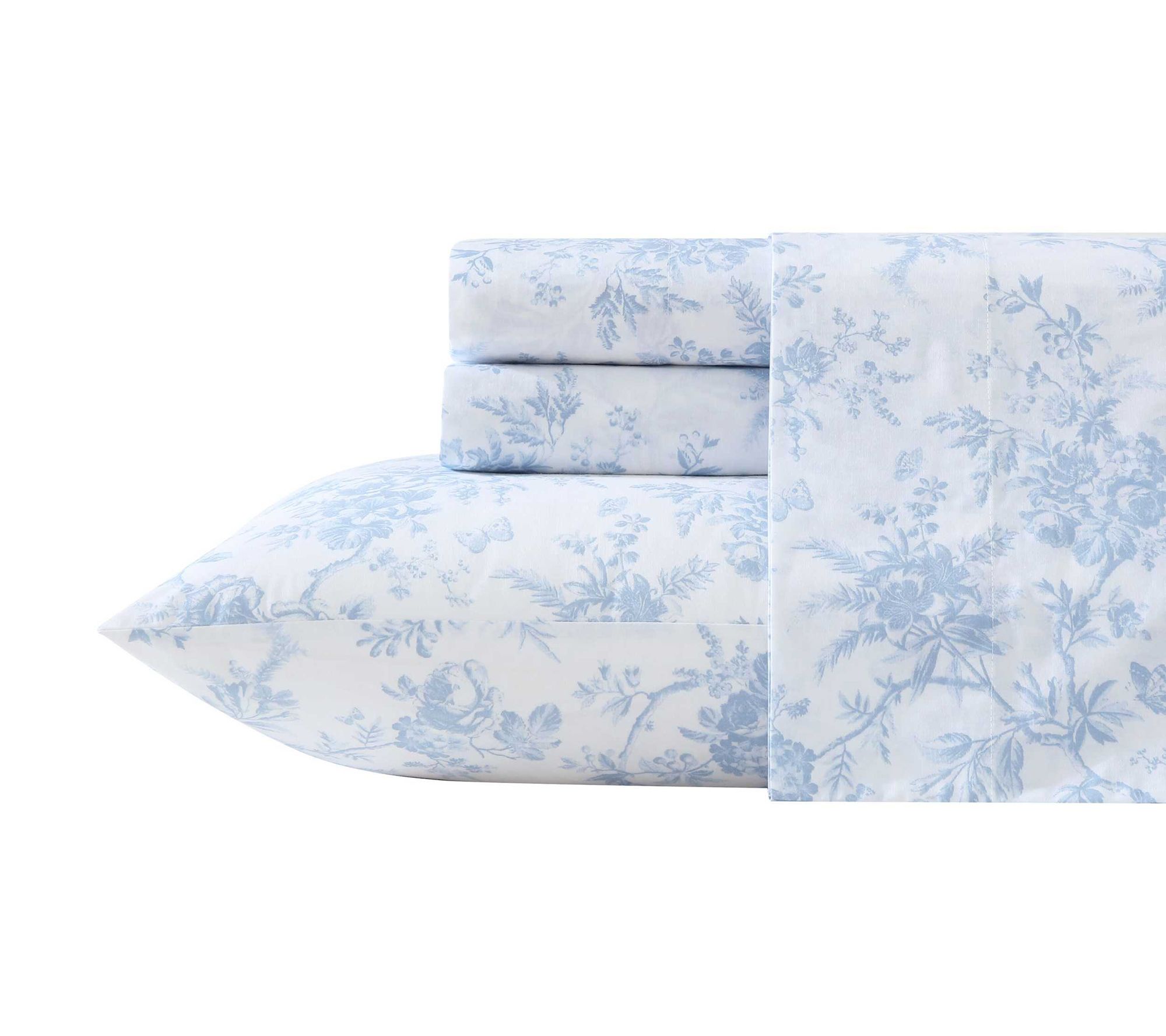 Laura Ashley Walled Garden Blue Cotton PercaleKing Sheet Set