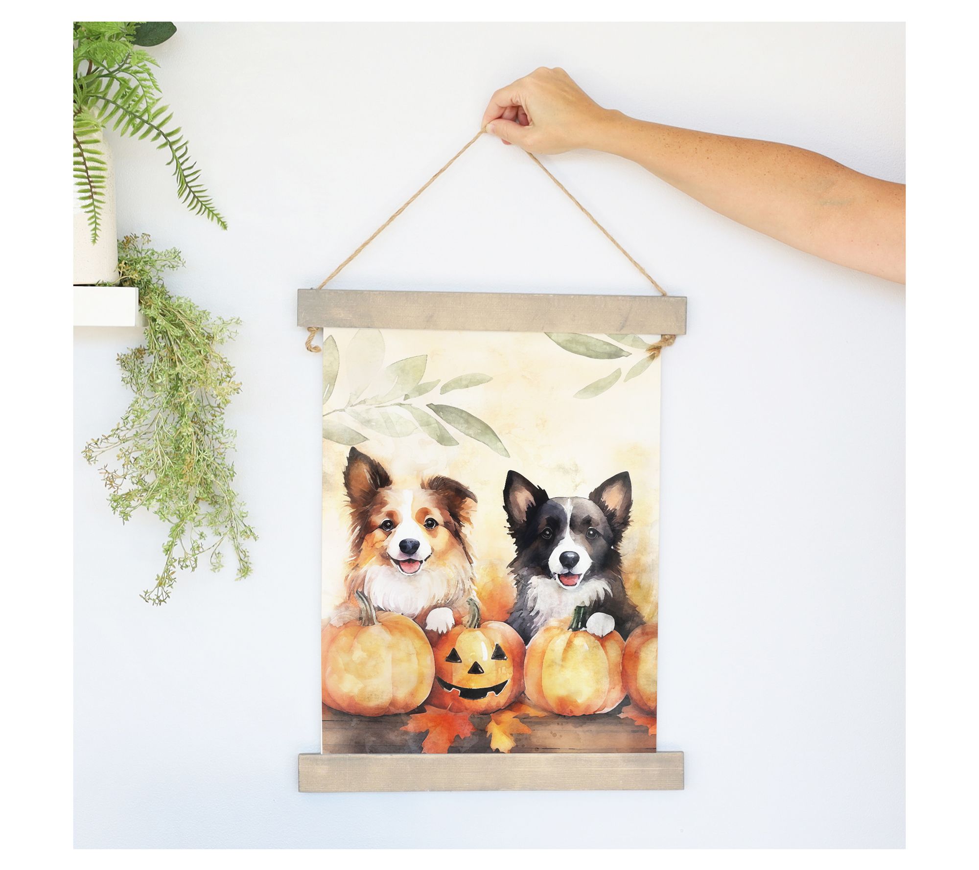 Sincere Surroundings 27.5" Two Dogs & PumpkinsHanging Canvas