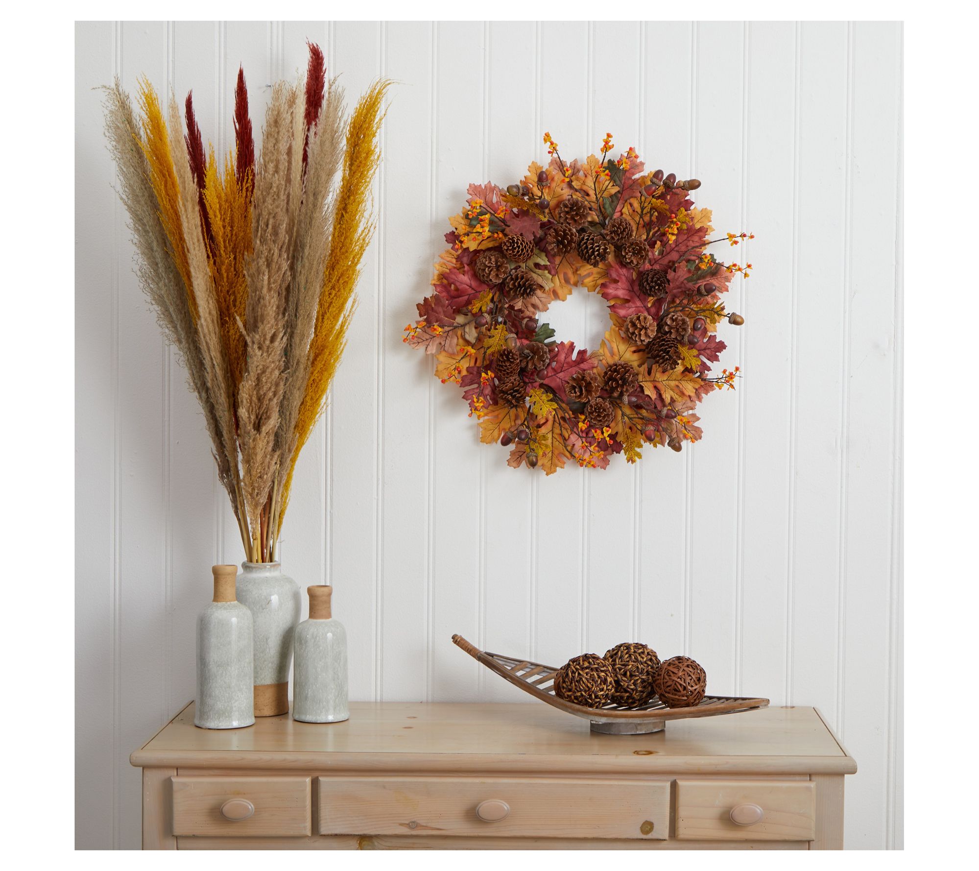 Nearly Natural 24" Oak Leaf, Acorn & Pine Wreath