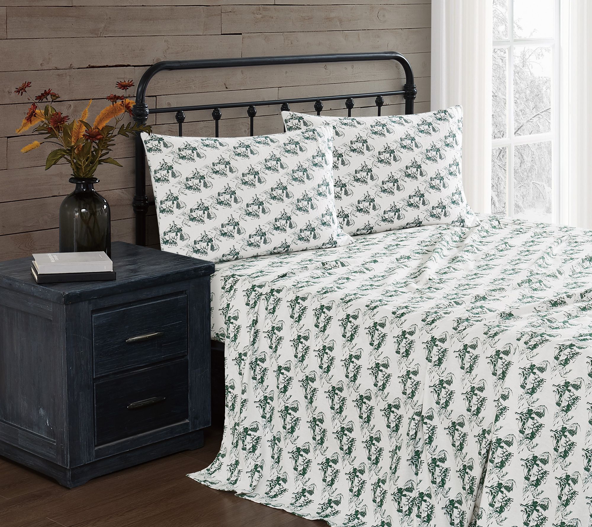Truly Soft Festive Cottage Toile Full Flannel Sheet Set