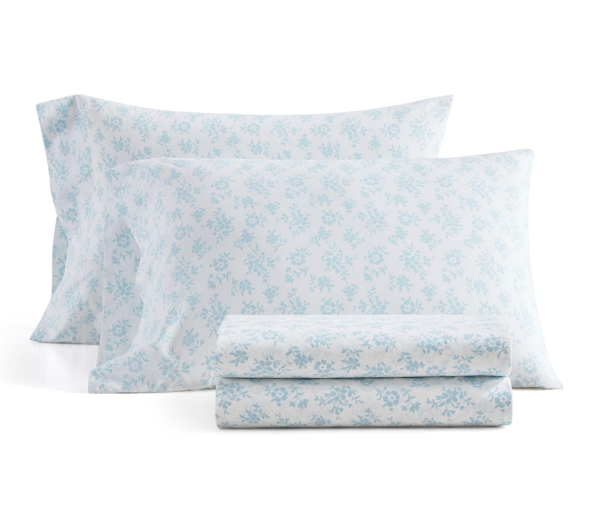 Martha Stewart Floral White/Blue Cotton Twin Sheet Set