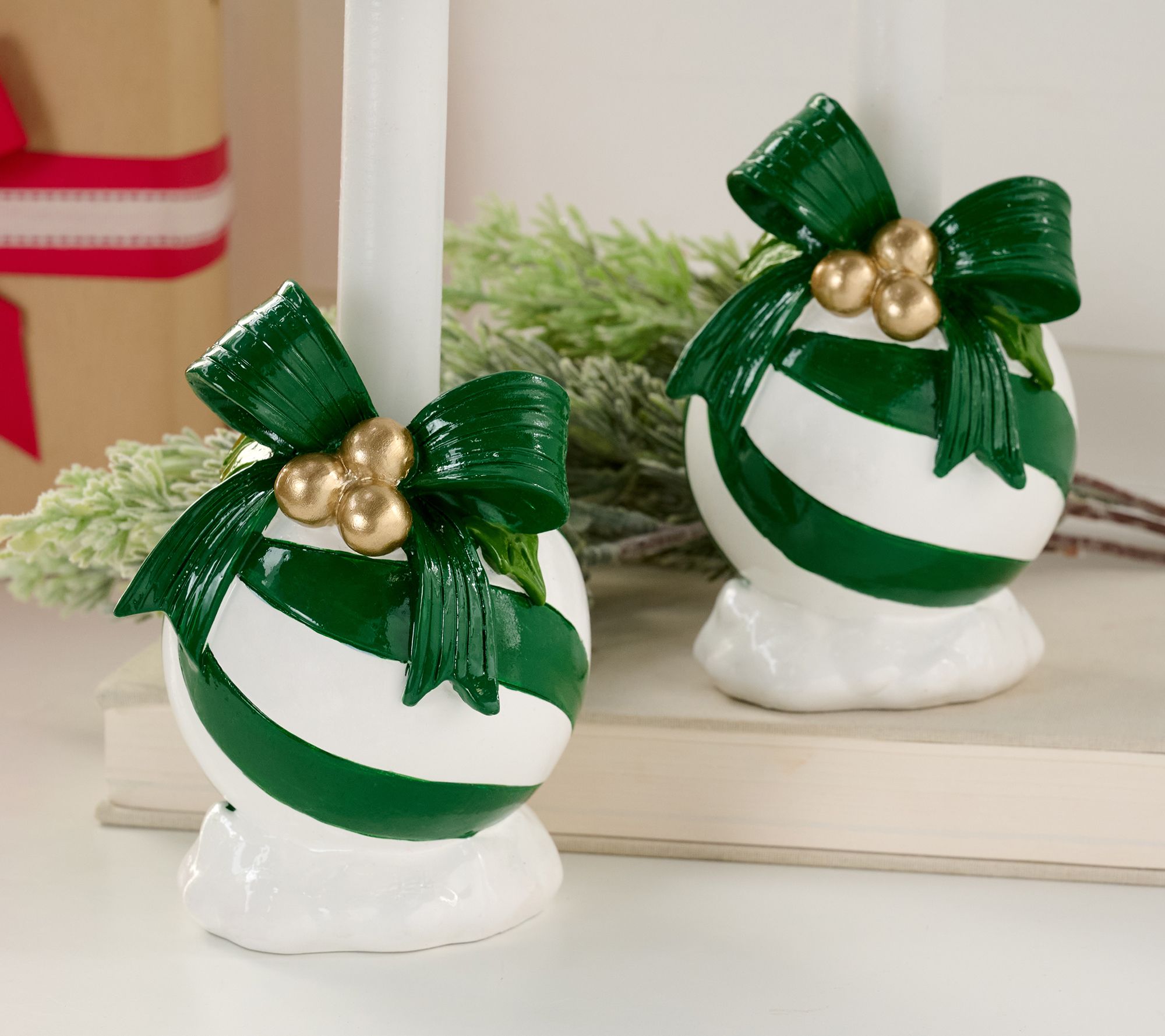 "As Is" Set of 2 Peppermint Ball Taper Holders by Valerie