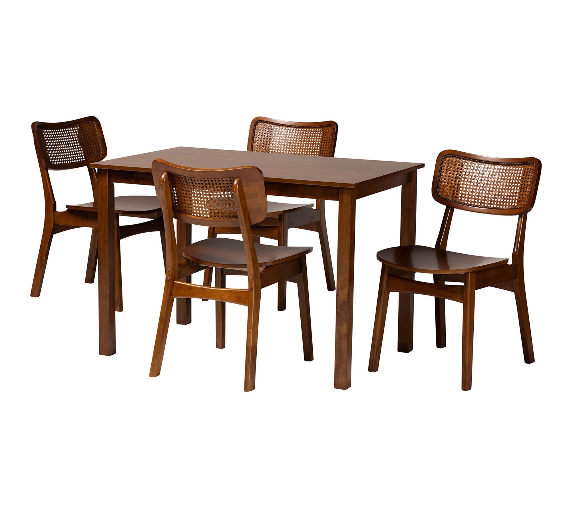 Baxton Studio Estera Brown Wood and Rattan 5-Piece Dining Set
