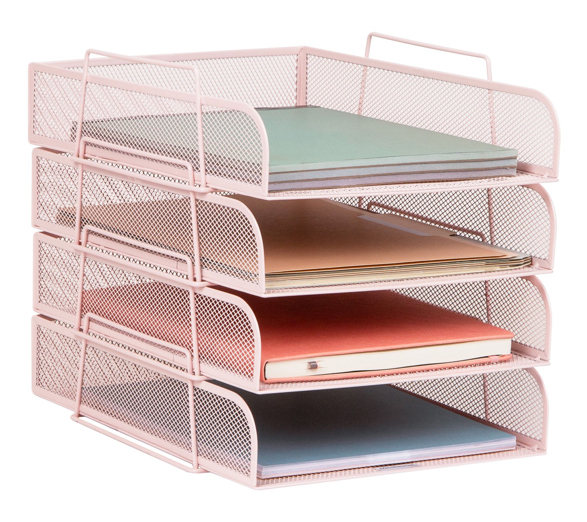 Mind Reader Stackable Paper Tray, 4 Piece, Pink